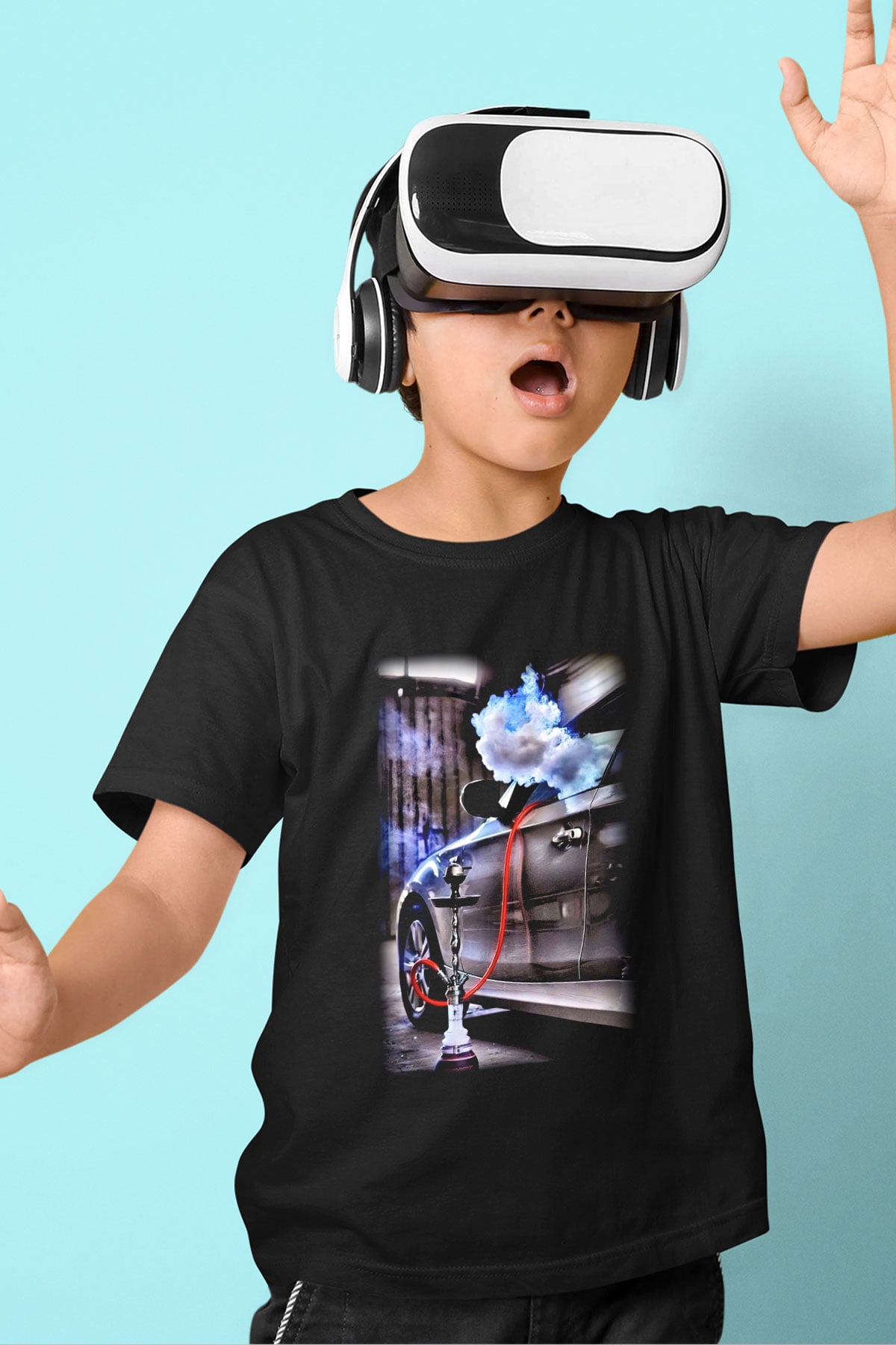 Nargile Baskılı Siyah Unisex Çocuk Tişört