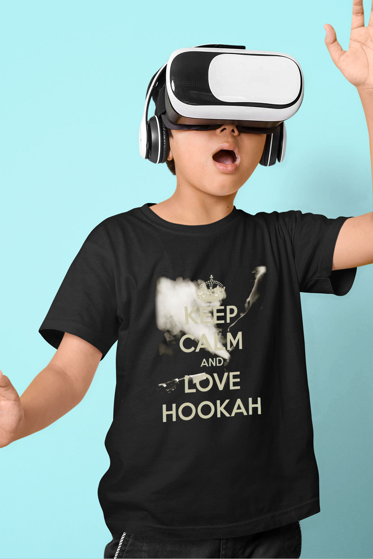 Nargile Baskılı Siyah Unisex Çocuk Tişört