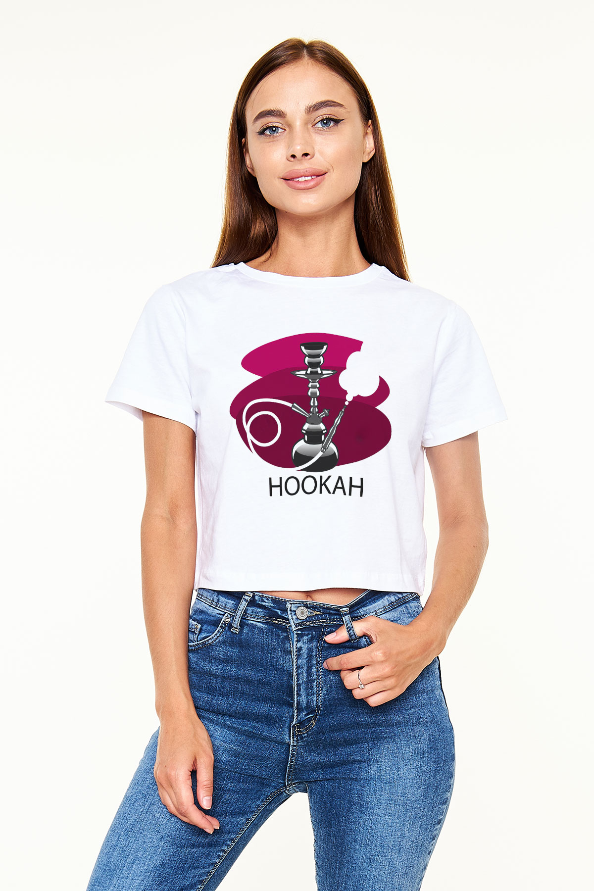 Nargile Beyaz Croptop Tişört