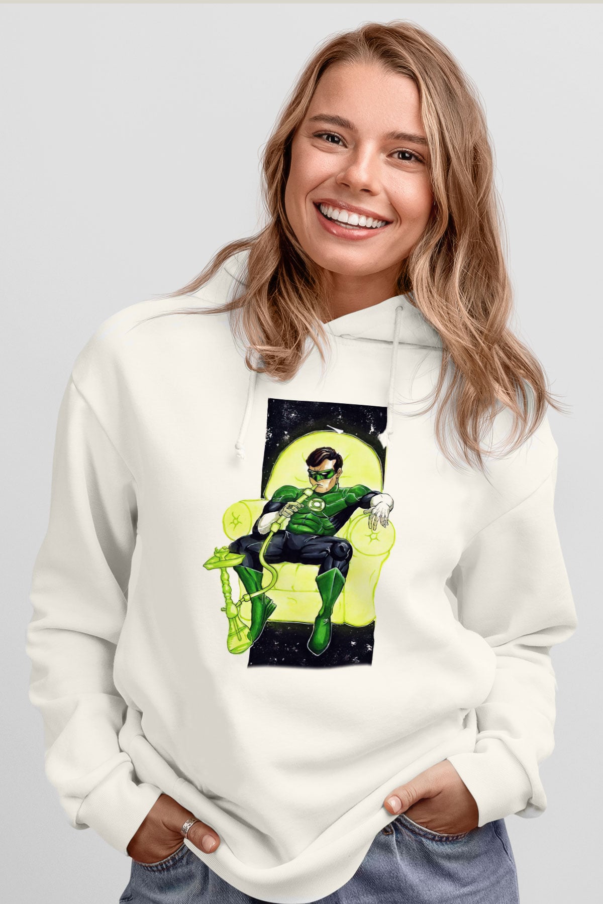 Nargile Beyaz Unisex Kapşonlu Sweatshirt