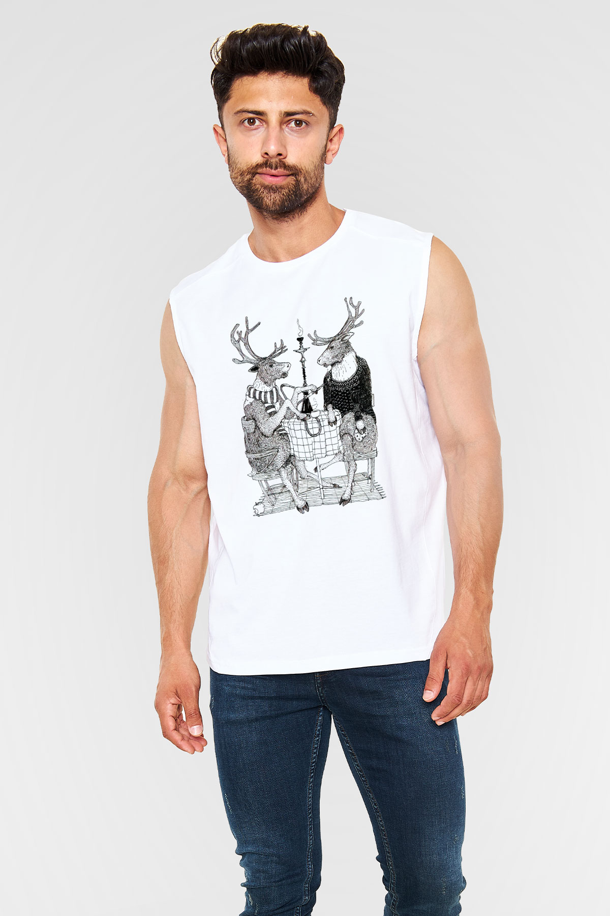 Nargile Beyaz Unisex Kolsuz Tişört