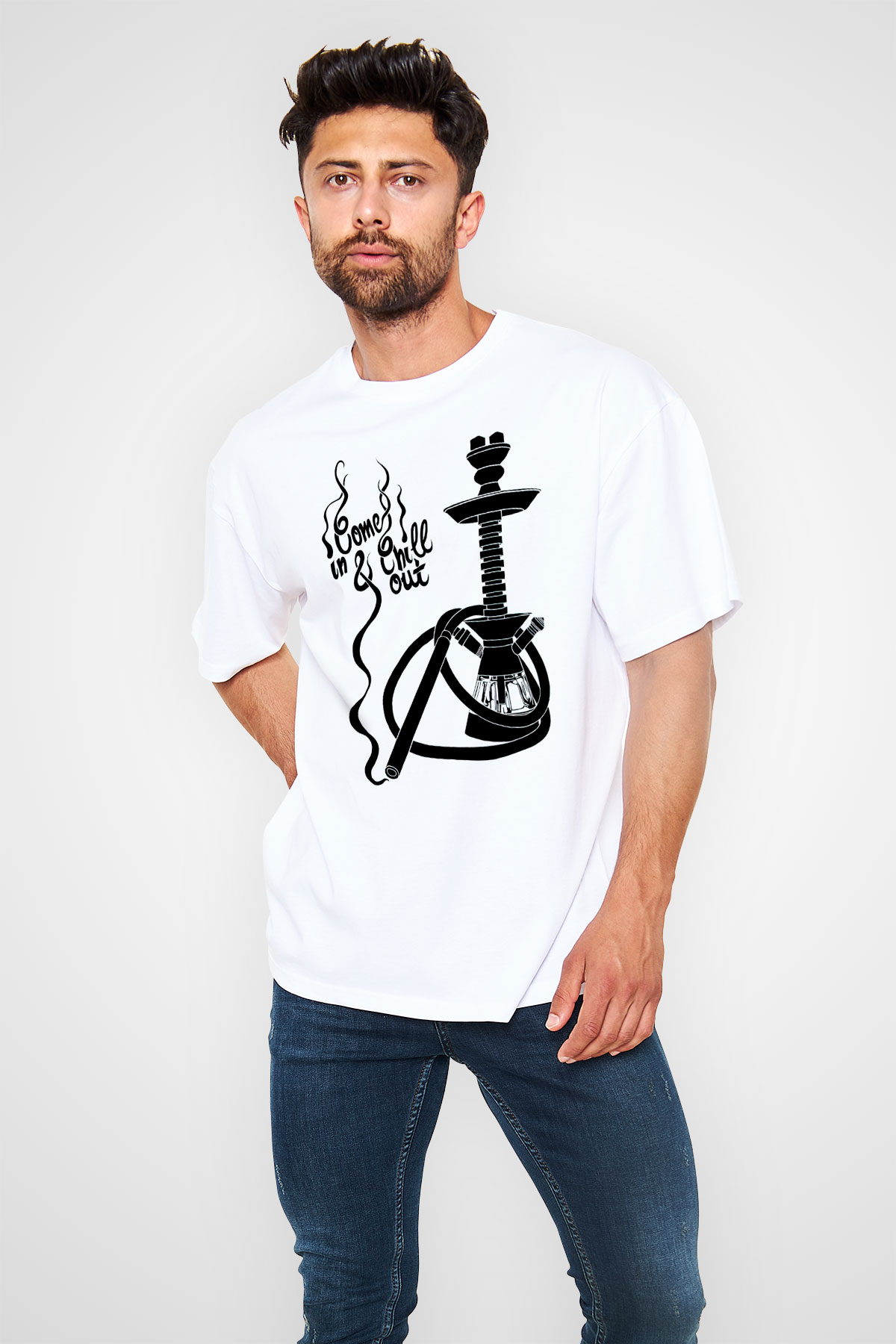 Nargile Beyaz Unisex Oversize Tişört T-Shirt