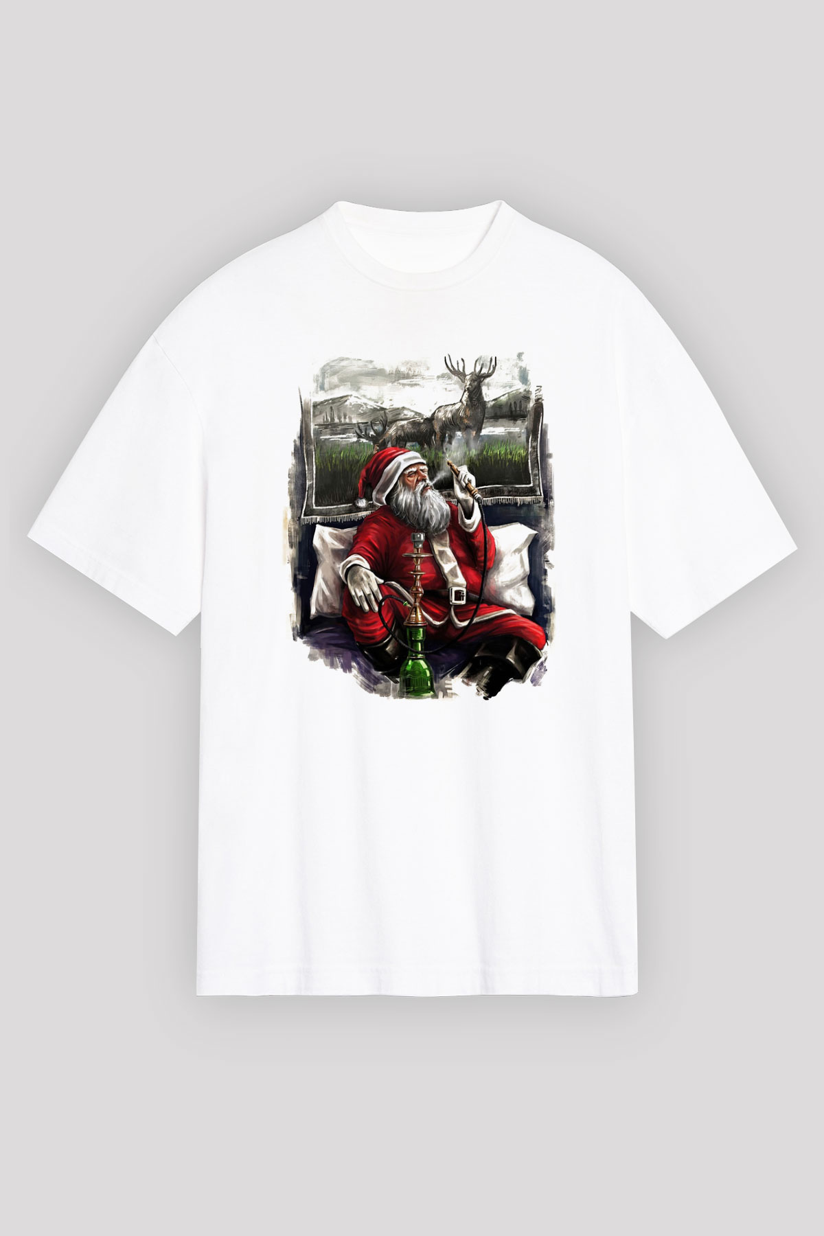 Nargile Beyaz Unisex Oversize Tişört T-Shirt