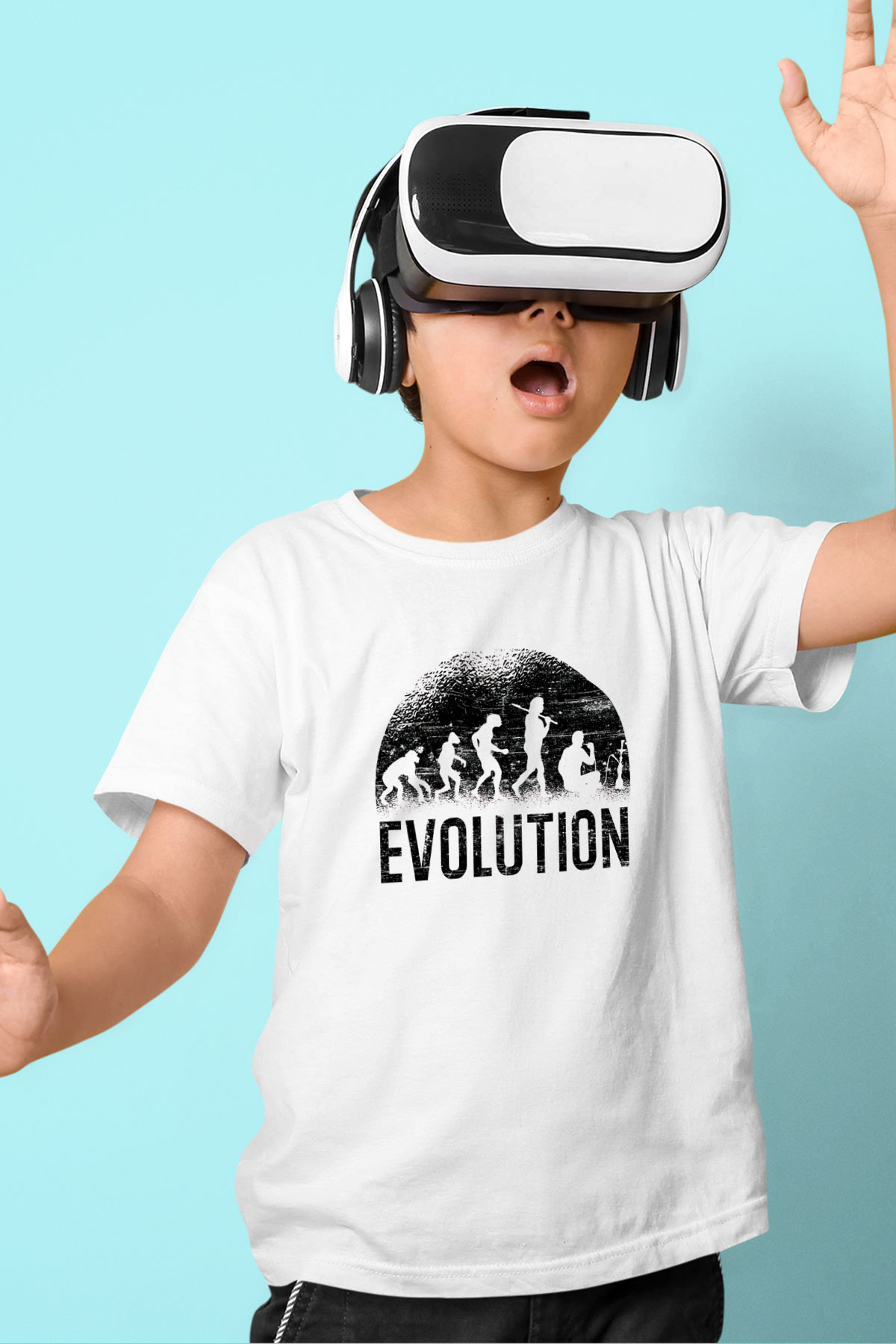 Nargile Evrimi Baskılı Unisex Beyaz Çocuk Tişörtü - Tshirt