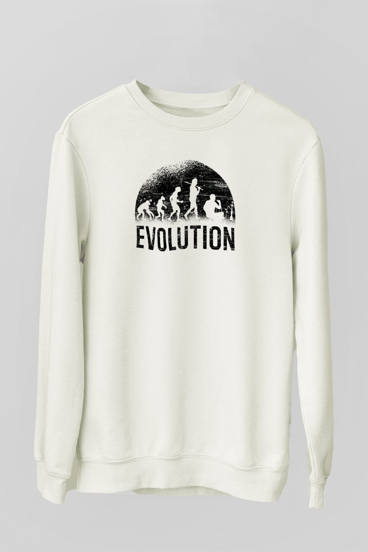 Nargile Evrimi Baskılı Unisex Ekru Sweatshirt