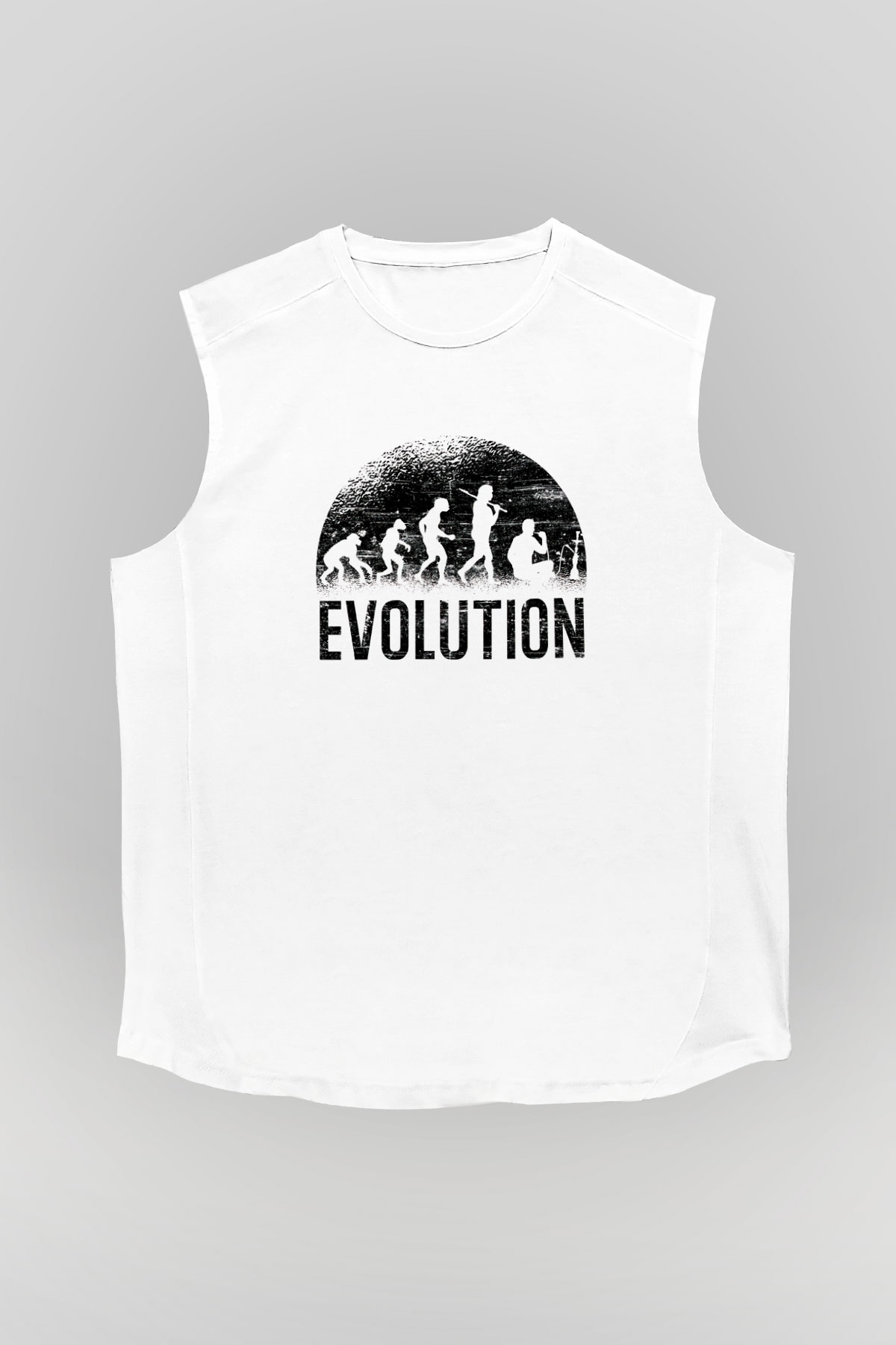Nargile Evrimi Baskılı Unisex Kolsuz Beyaz Tişört - Tshirt