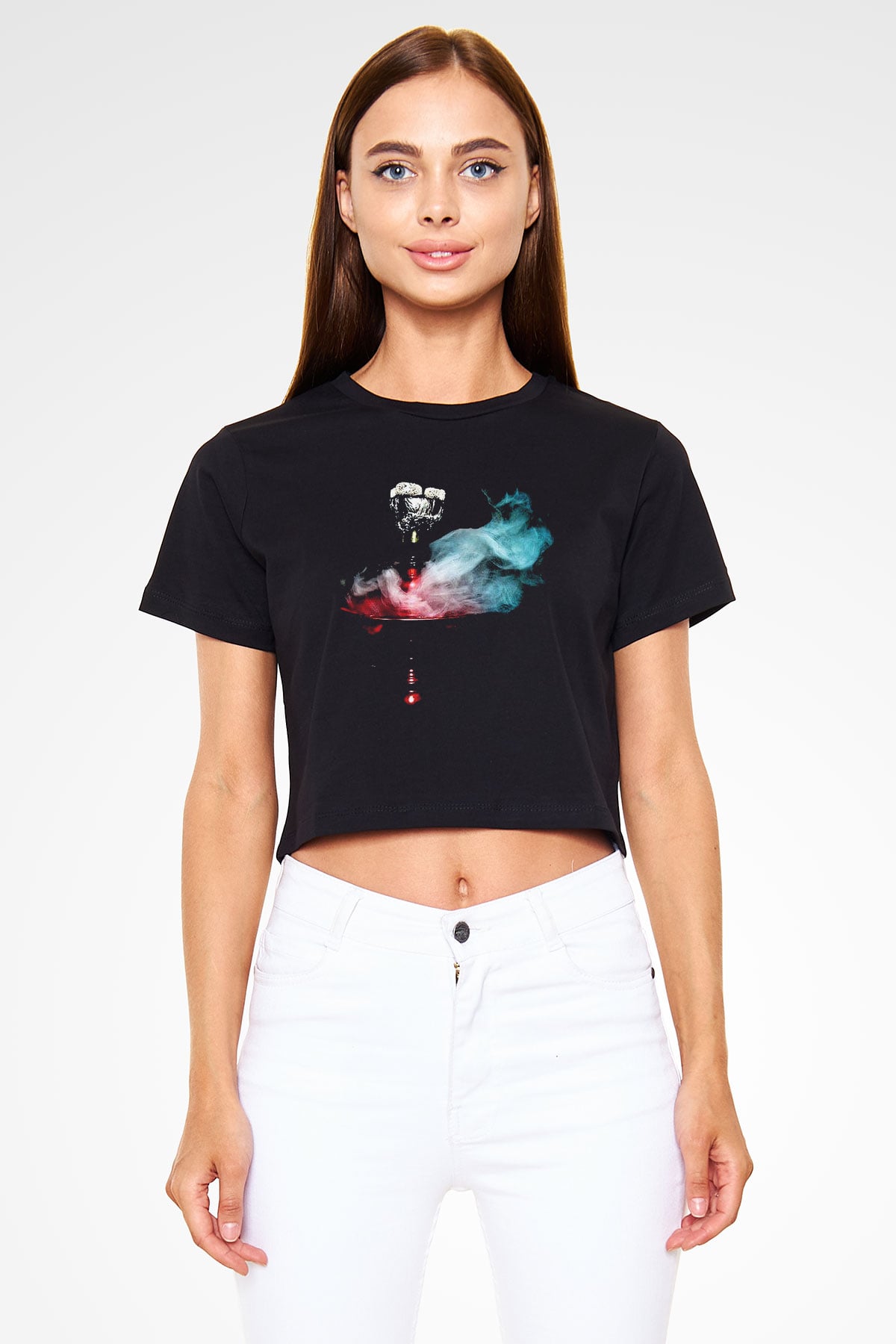 Nargile Siyah Crop Top Tişört