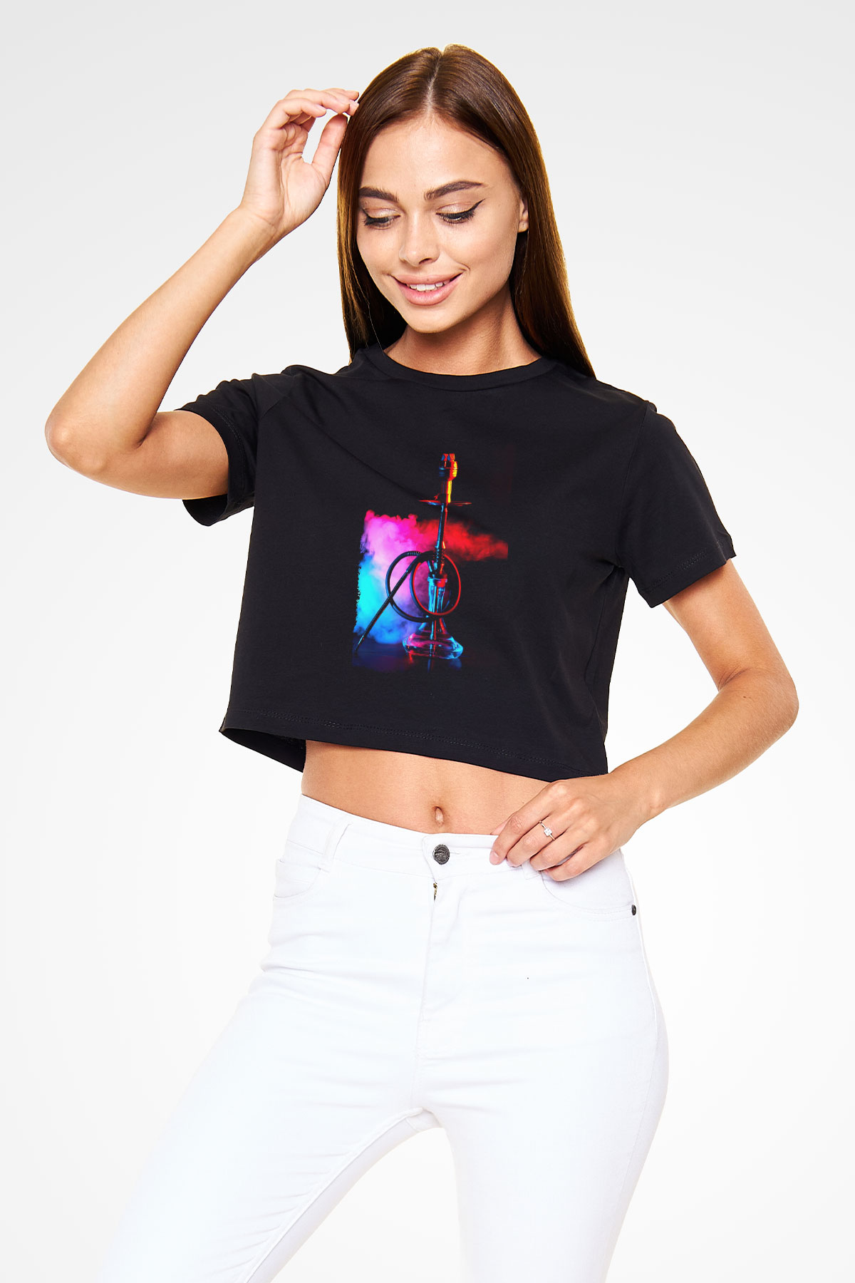 Nargile Siyah  Crop Top Tişört