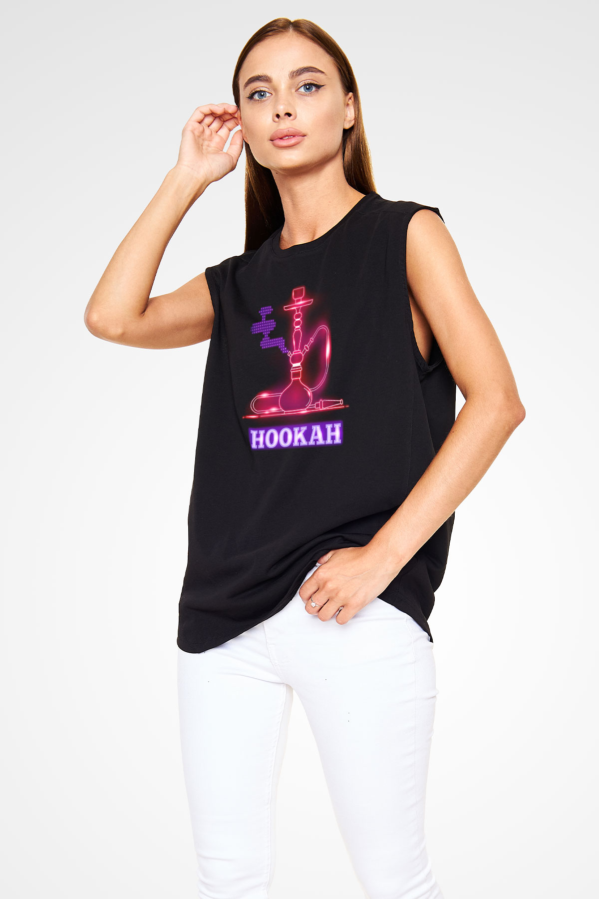 Nargile Siyah Unisex Kolsuz Tişört