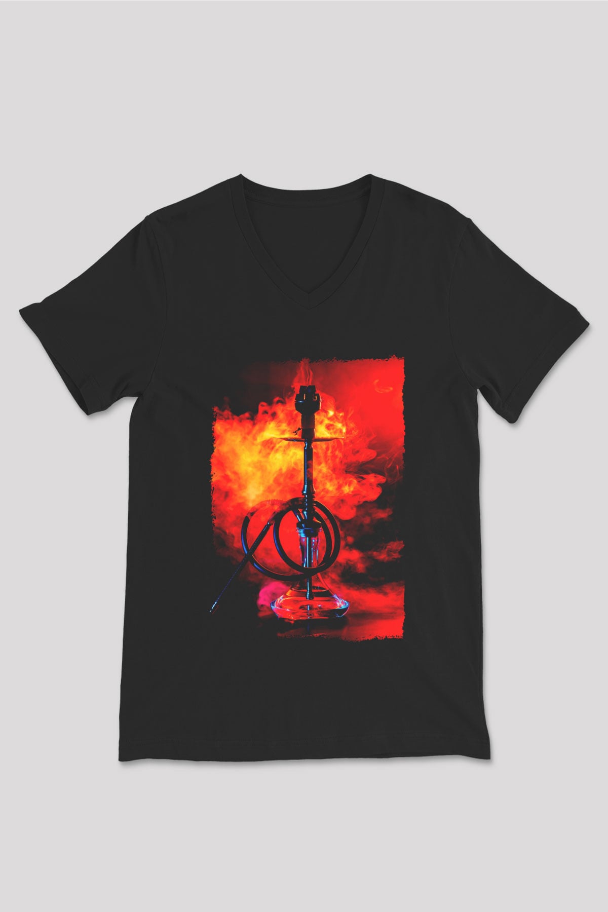 Nargile Siyah Unisex V Yaka Tişört