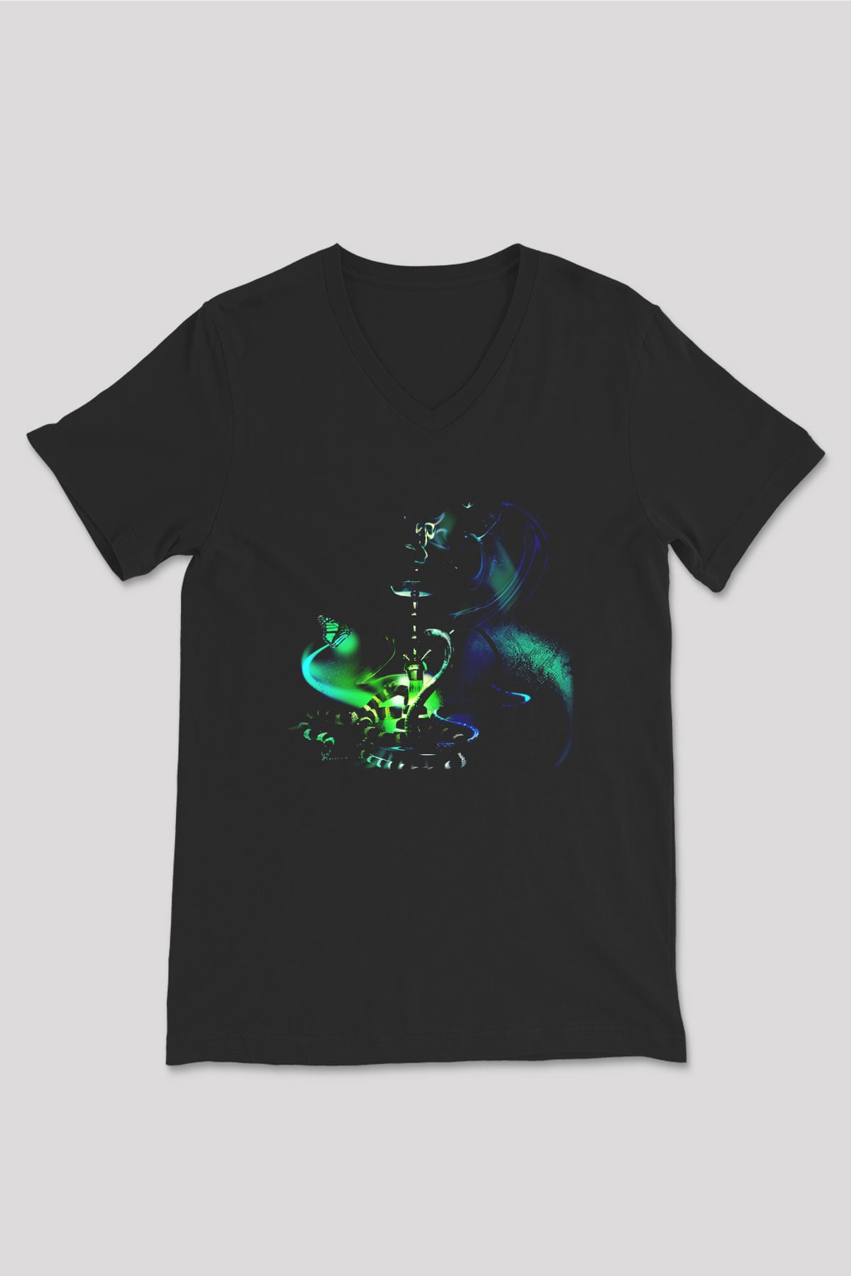 Nargile Siyah Unisex V Yaka Tişört T-Shirt