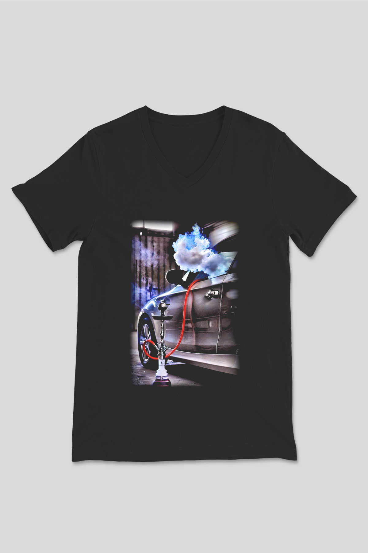 Nargile Siyah Unisex V Yaka Tişört T-Shirt