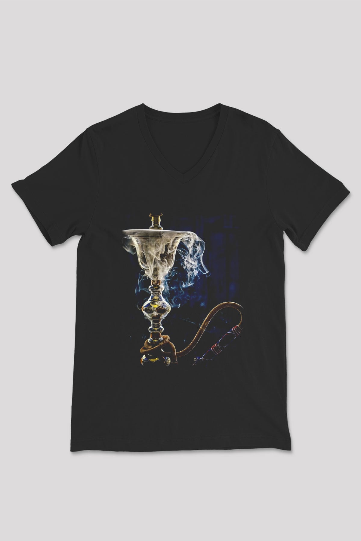 Nargile Siyah Unisex V Yaka Tişört T-Shirt