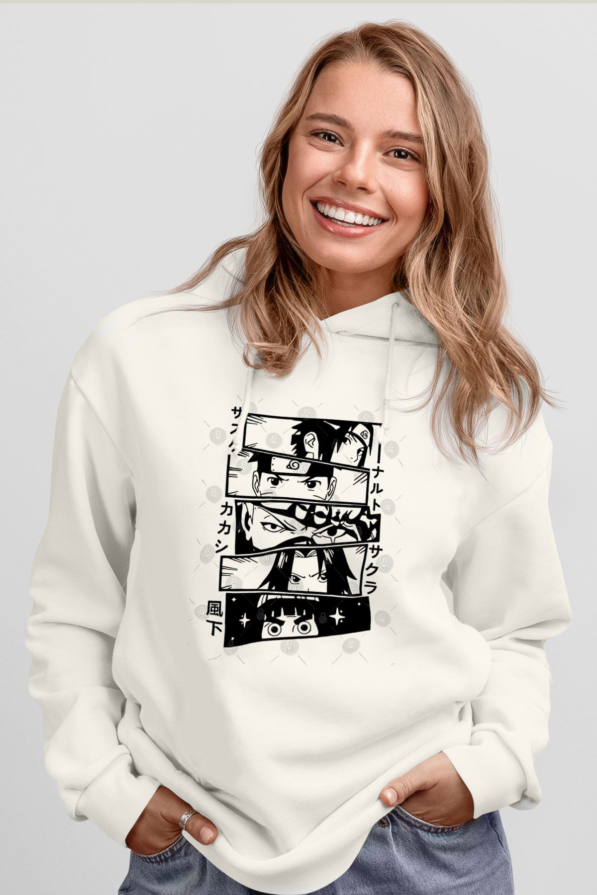 Naruto Baskılı Beyaz Unisex Hoodie