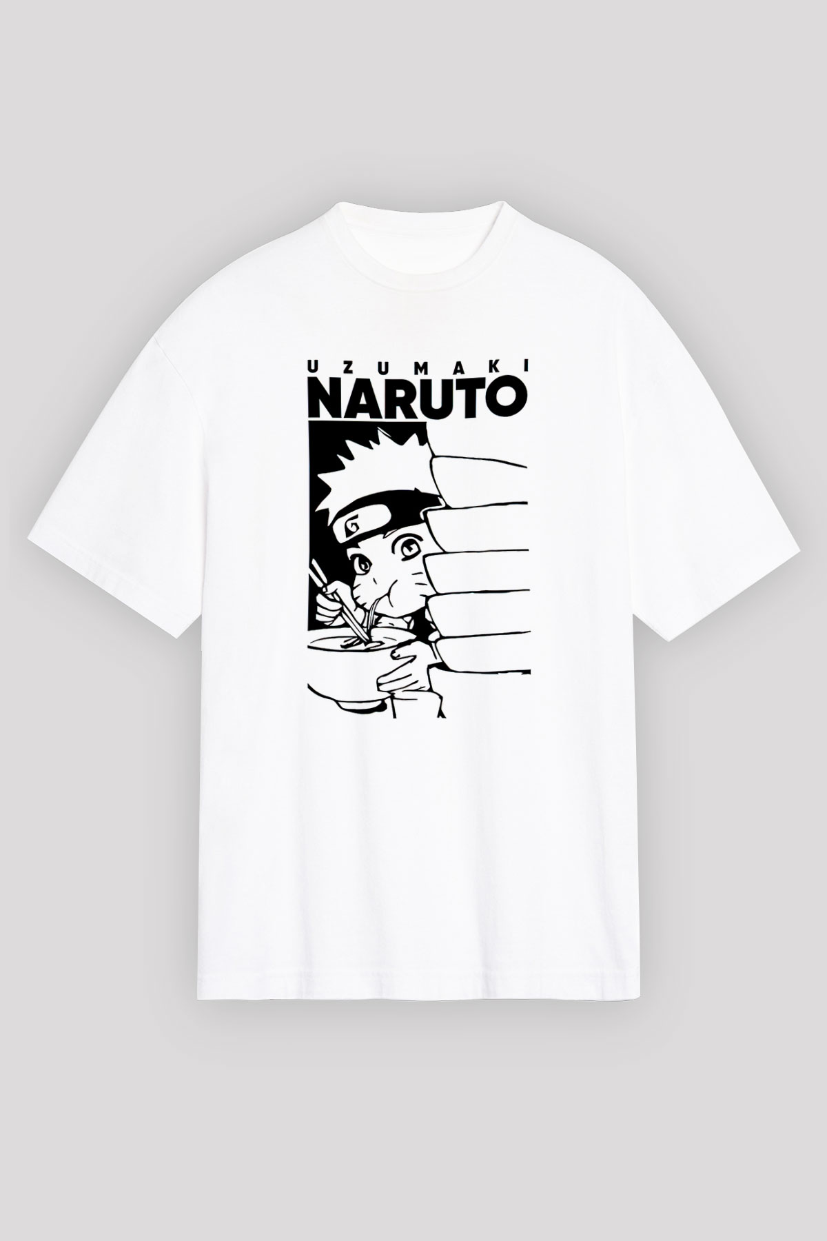 Naruto Baskılı Beyaz Unisex Oversize Tişört - Tshirt