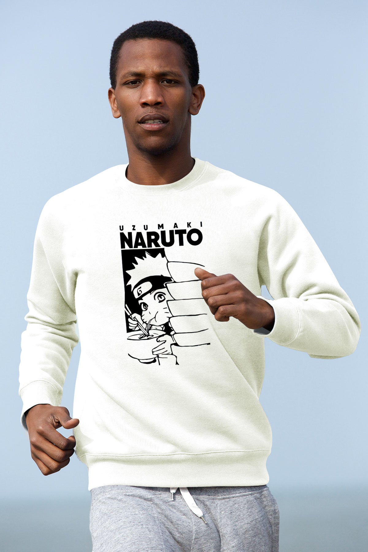 Naruto Baskılı Beyaz Unisex Sweatshirt