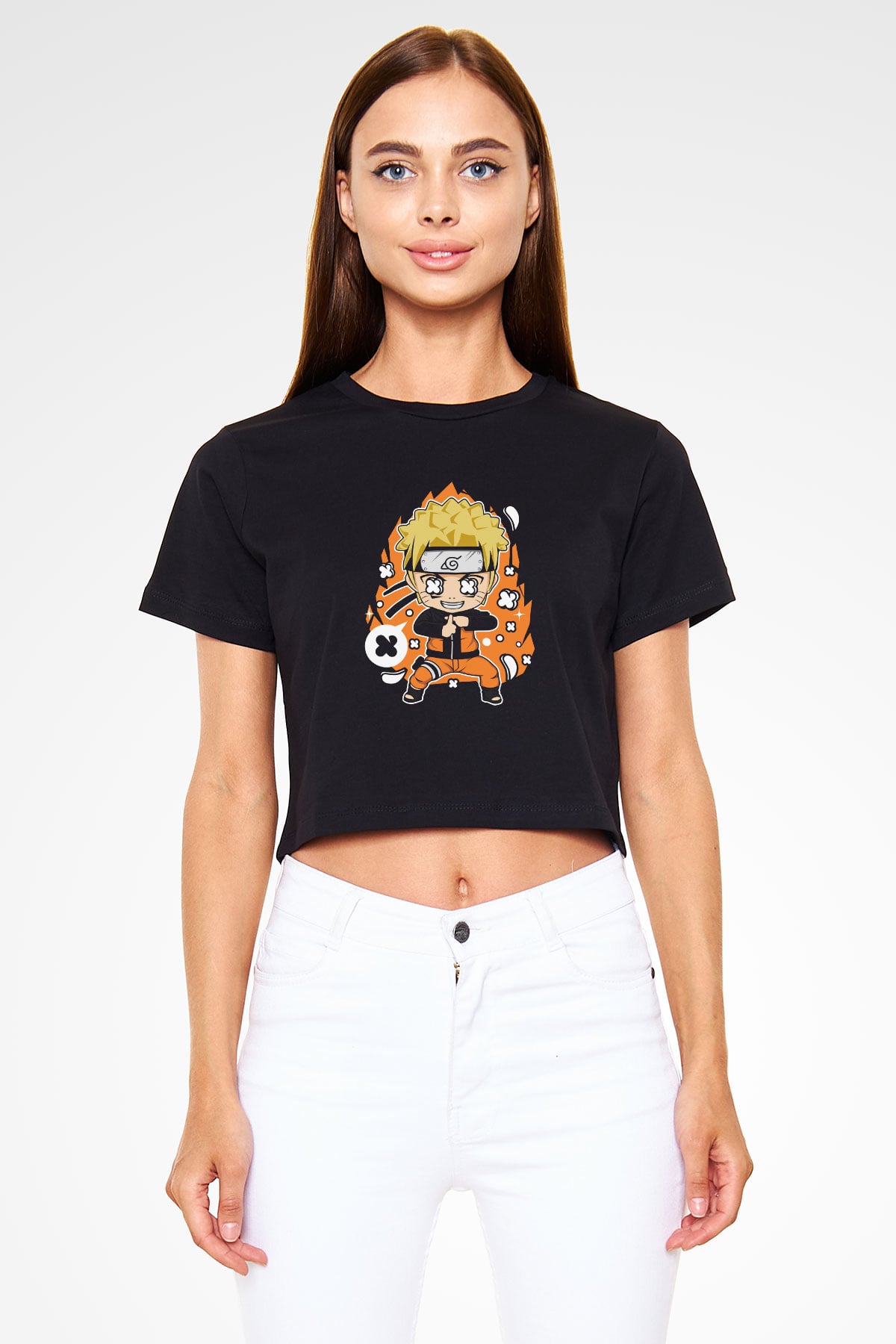 Naruto Baskılı  Siyah  Crop Top Tişört