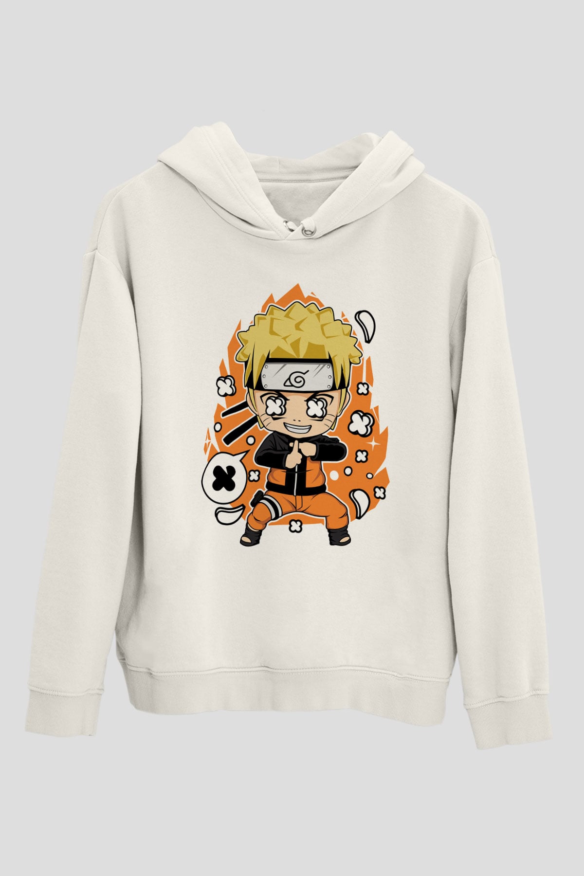Naruto Baskılı Unisex Beyaz Hoodie