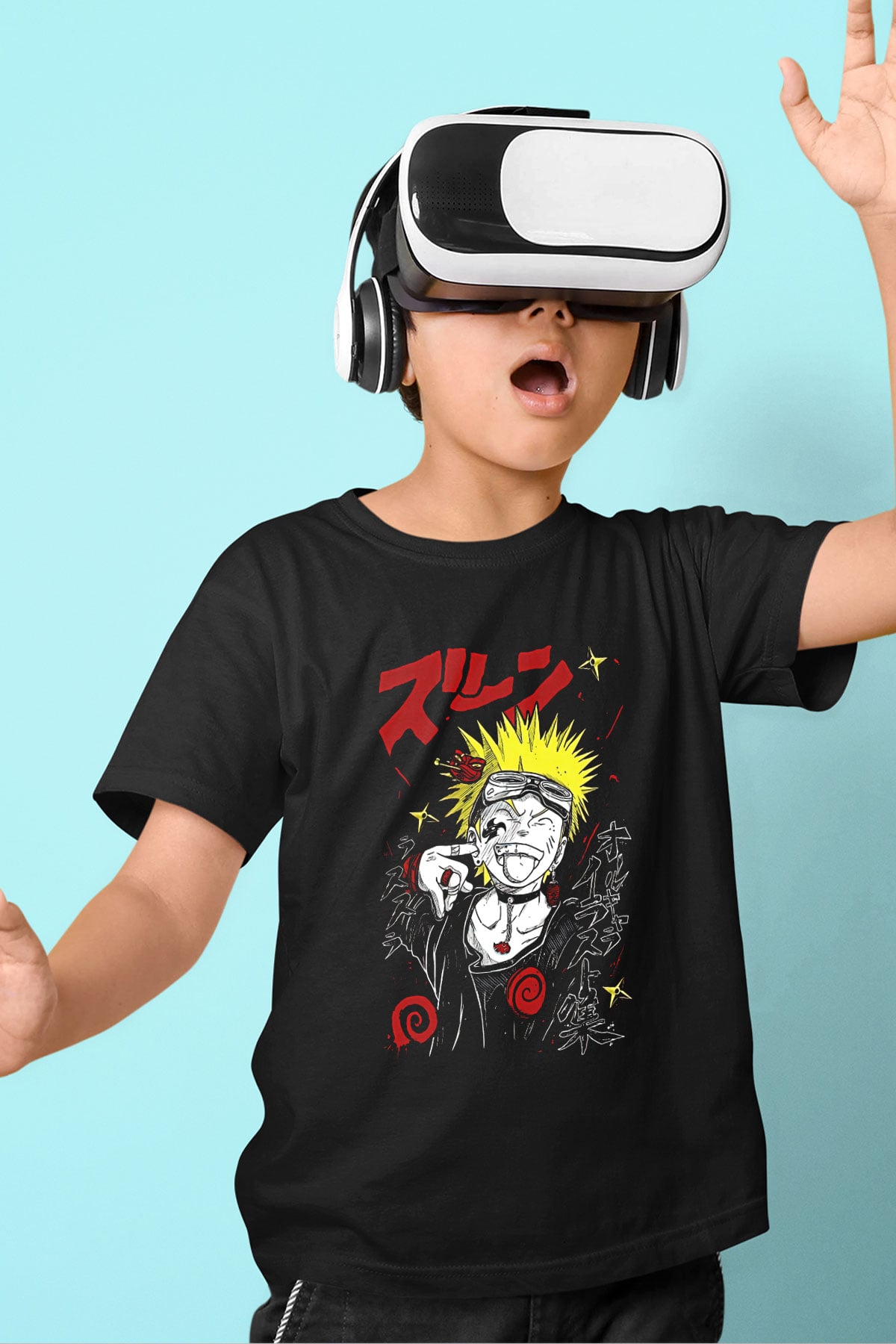 Naruto Baskılı Unisex Siyah Çocuk Tişört - Tshirt