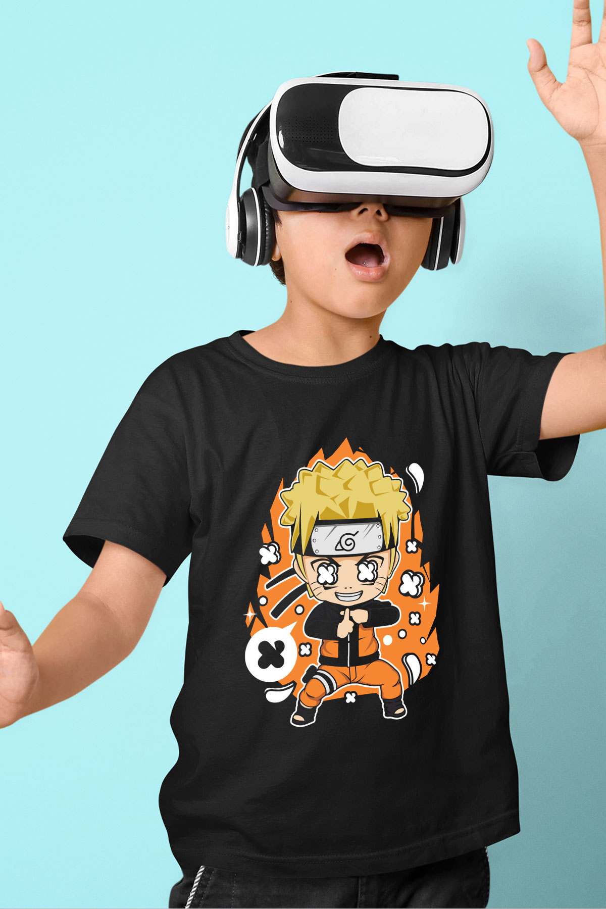Naruto Baskılı Unisex Siyah Çocuk Tshirt