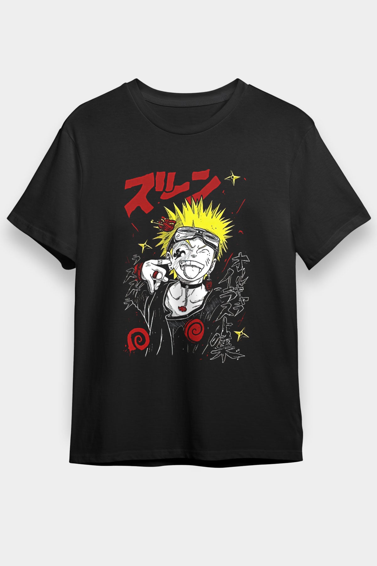 Naruto Baskılı Unisex Siyah Tişört - Tshirt