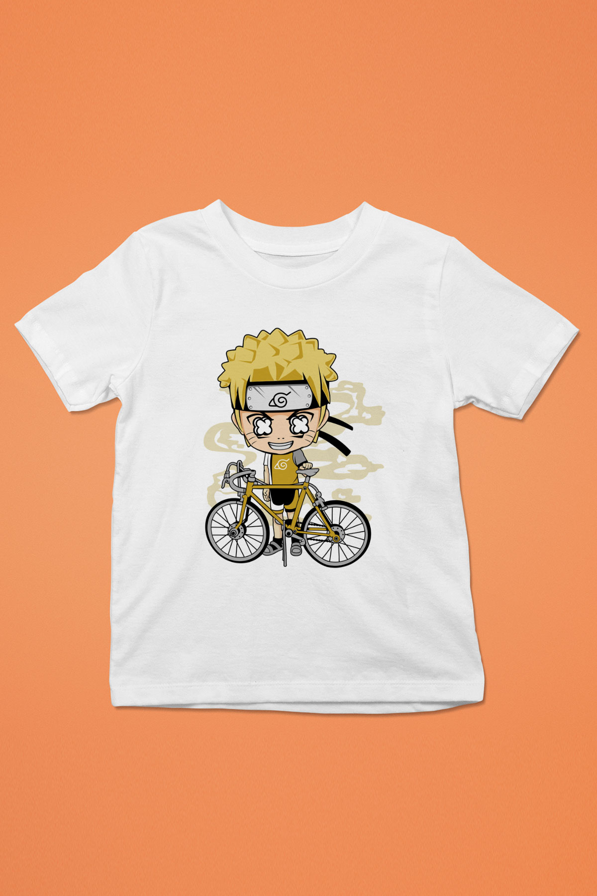 Naruto Bicycle Baskılı Beyaz Unisex Çocuk Tshirt