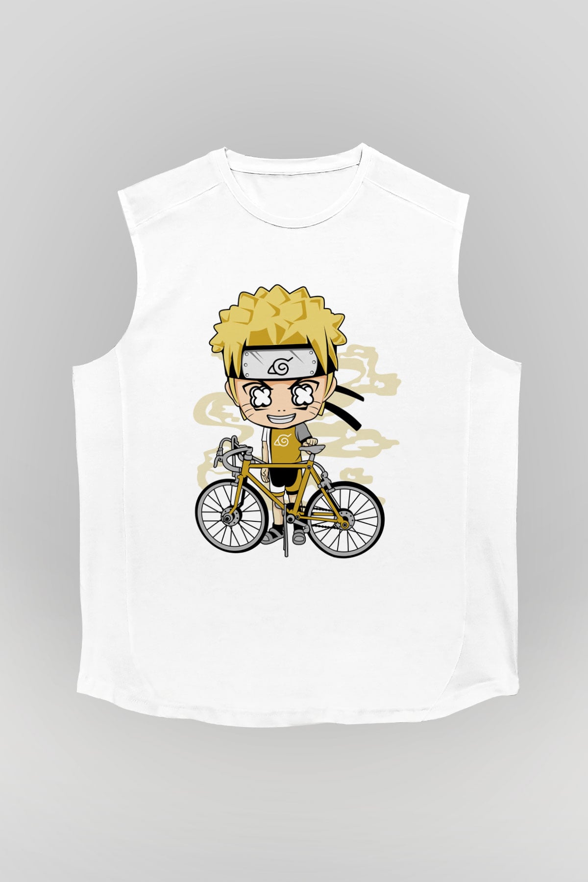 Naruto Bicycle Baskılı Beyaz Unisex Kolsuz Tişört