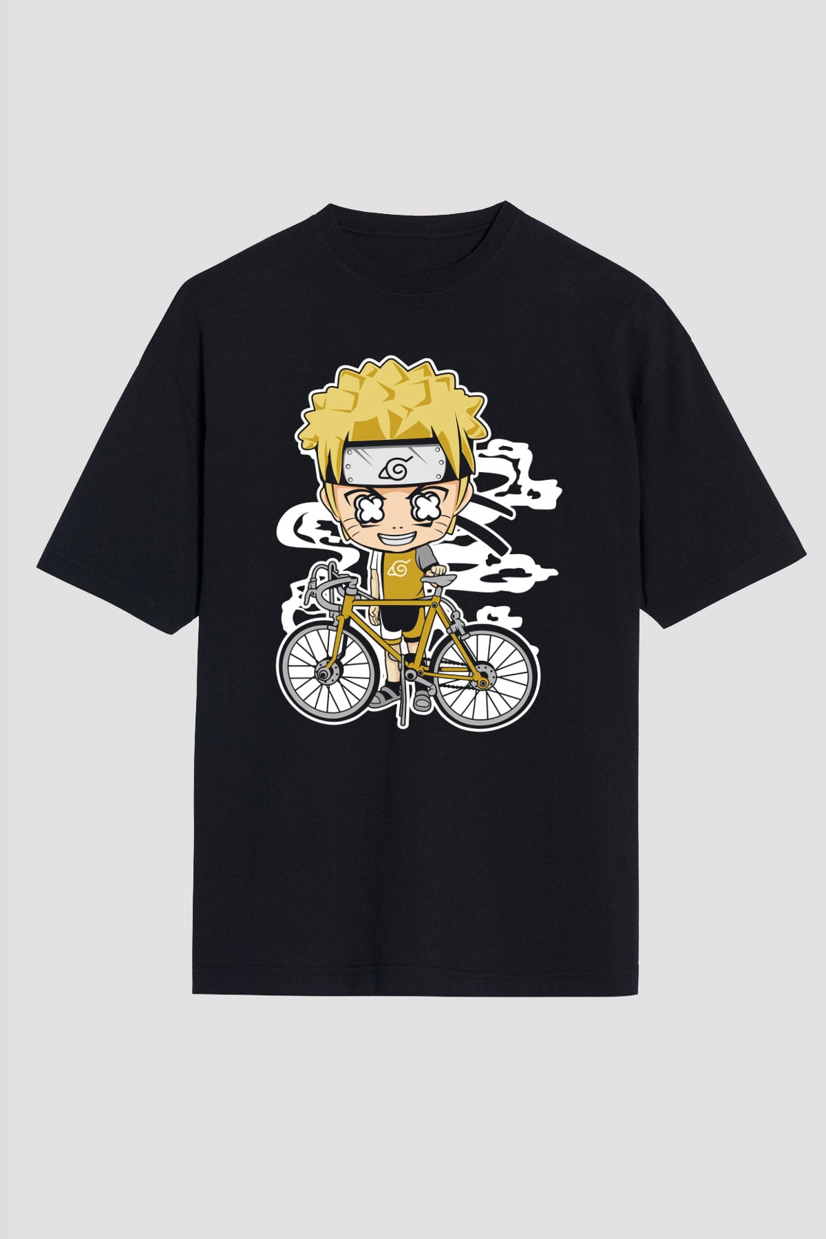 Naruto Bicycle Baskılı Siyah Unisex Oversize Tişört