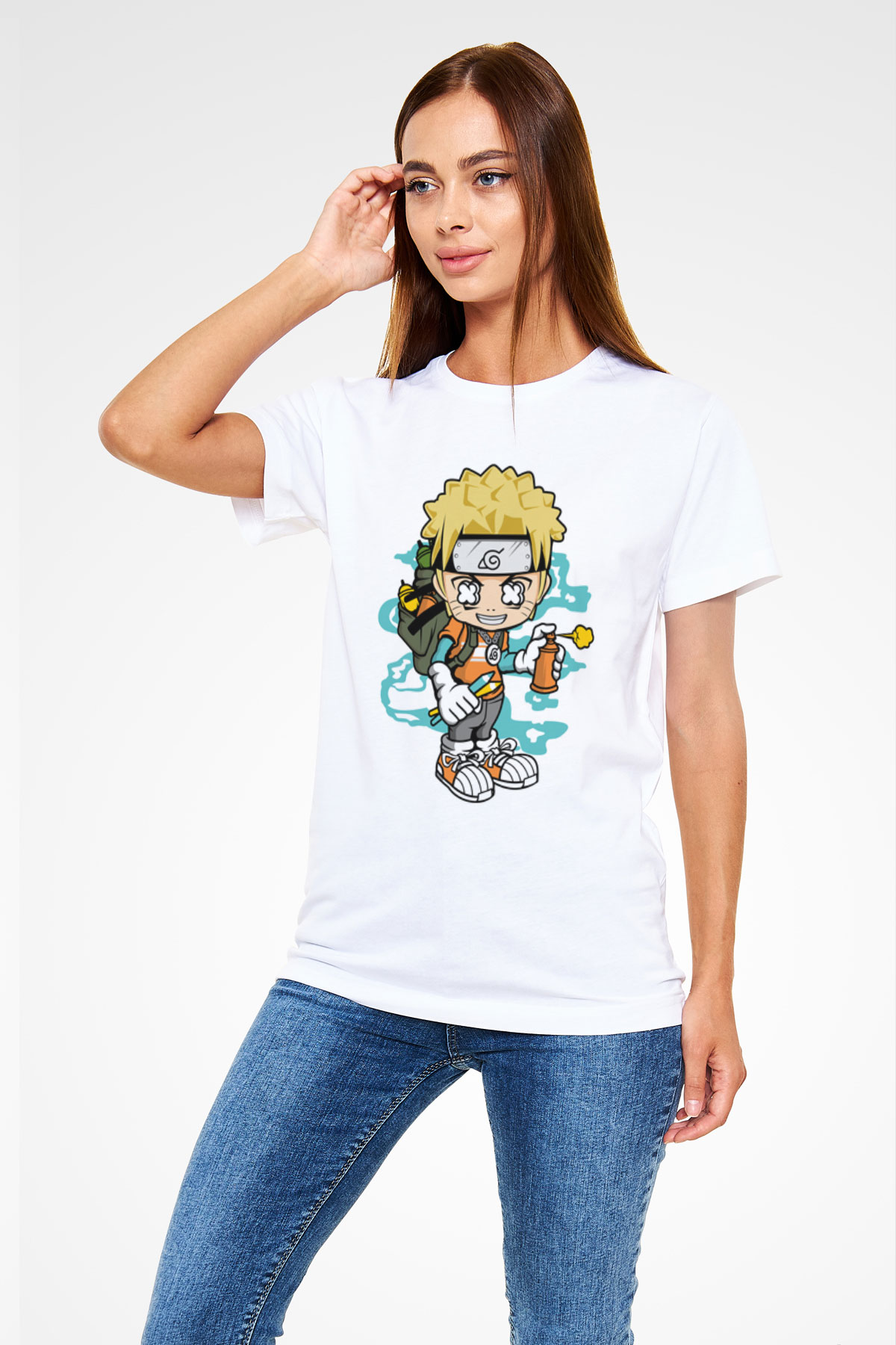 Naruto Bomber Baskılı Unisex Beyaz Tshirt