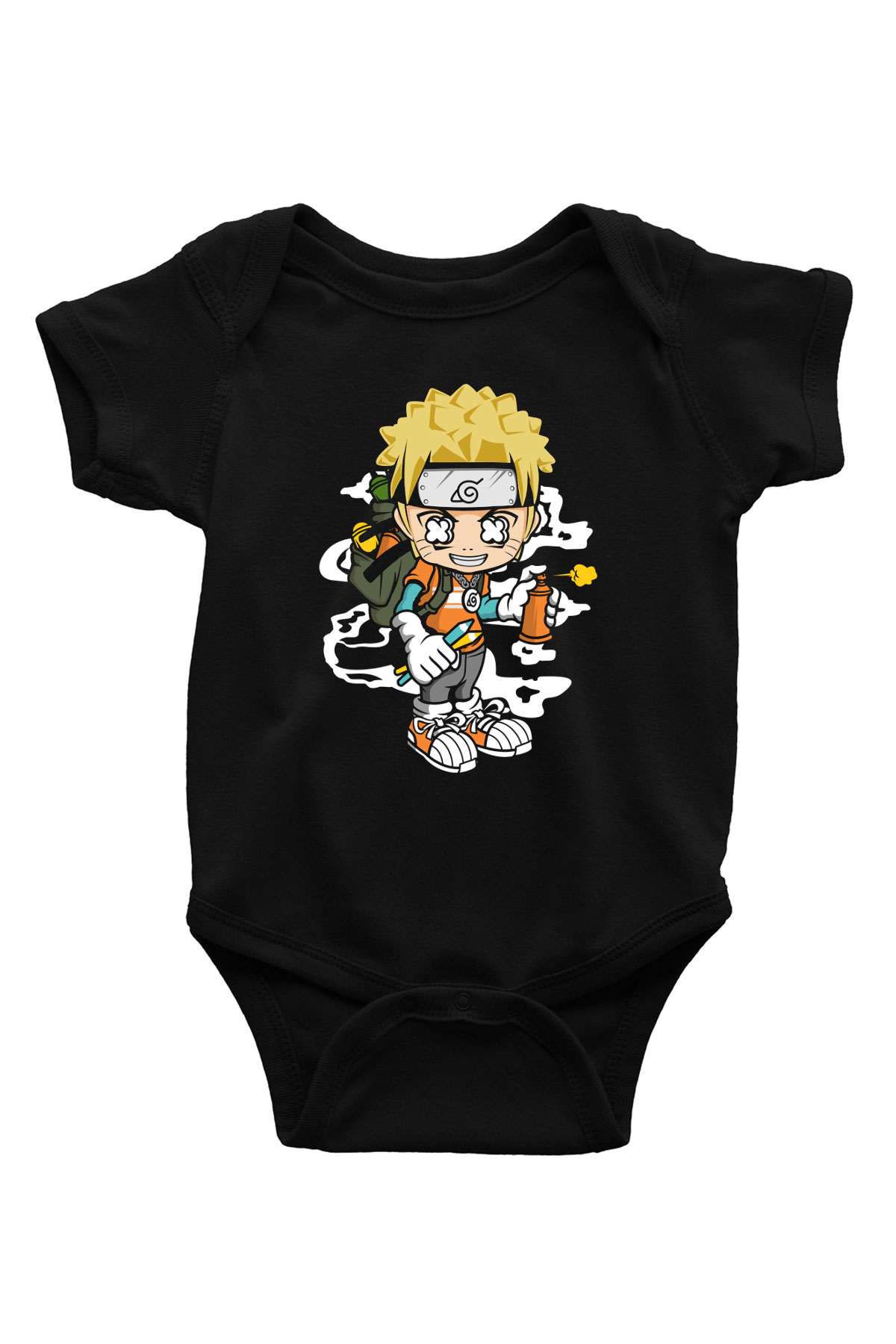 Naruto Bomber Baskılı Unisex Siyah Bebek Body - Zıbın