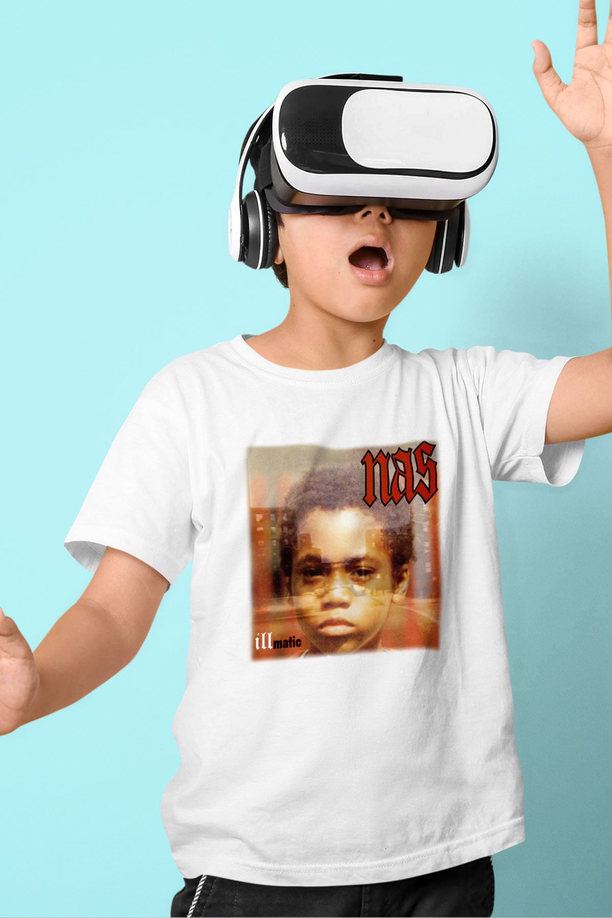Nas Baskılı Beyaz Unisex Çocuk Tişört