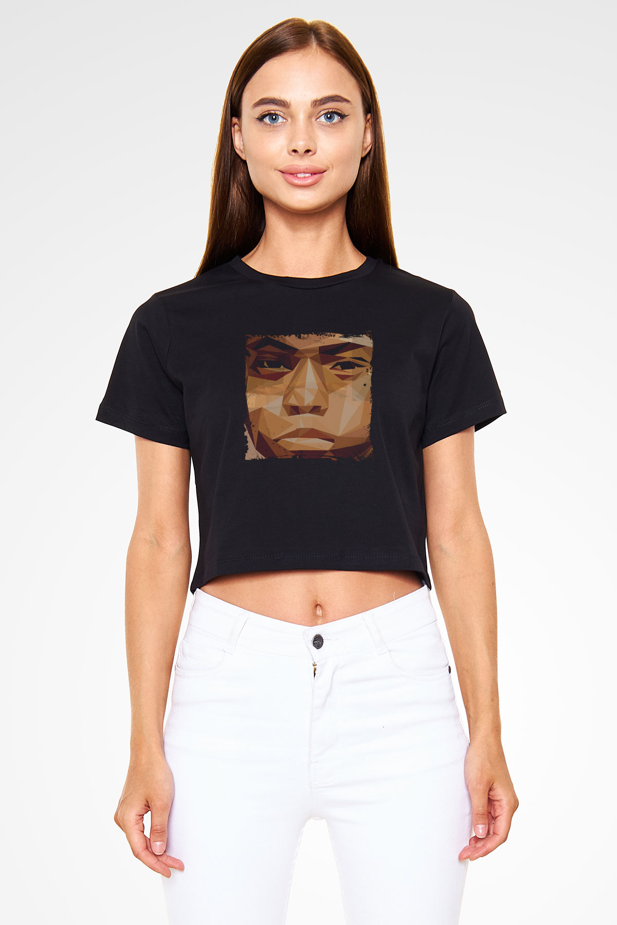 Nas Baskılı Crop Top Siyah Kadın Tişört