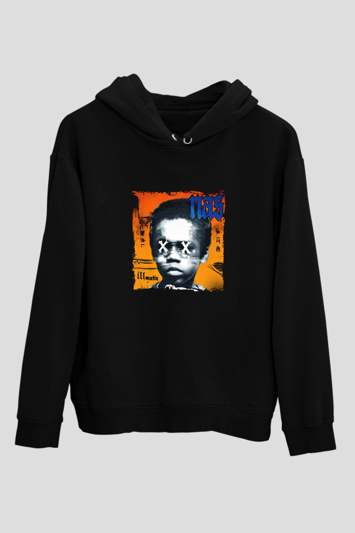 Nas Baskılı Unisex Siyah Hoodie