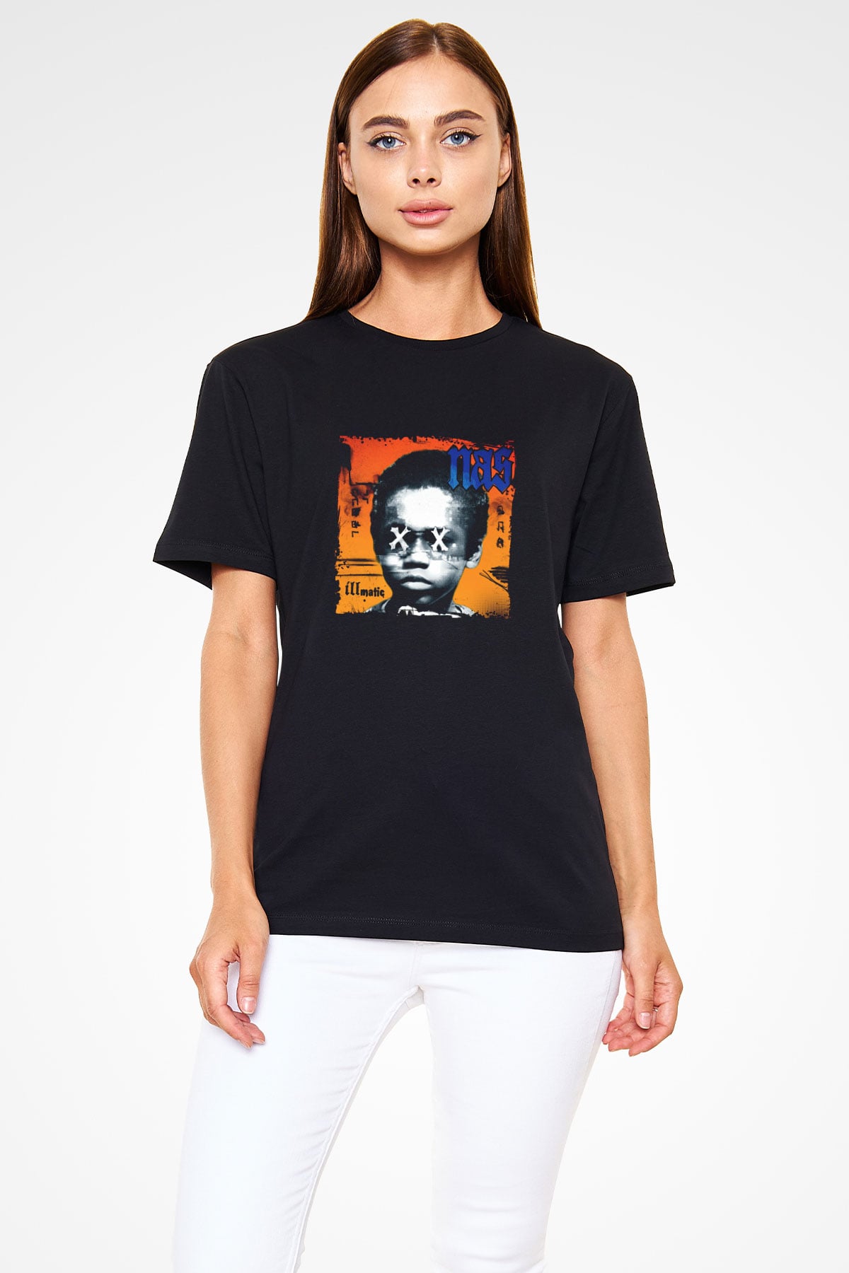 Nas Baskılı Unisex Siyah Tişört