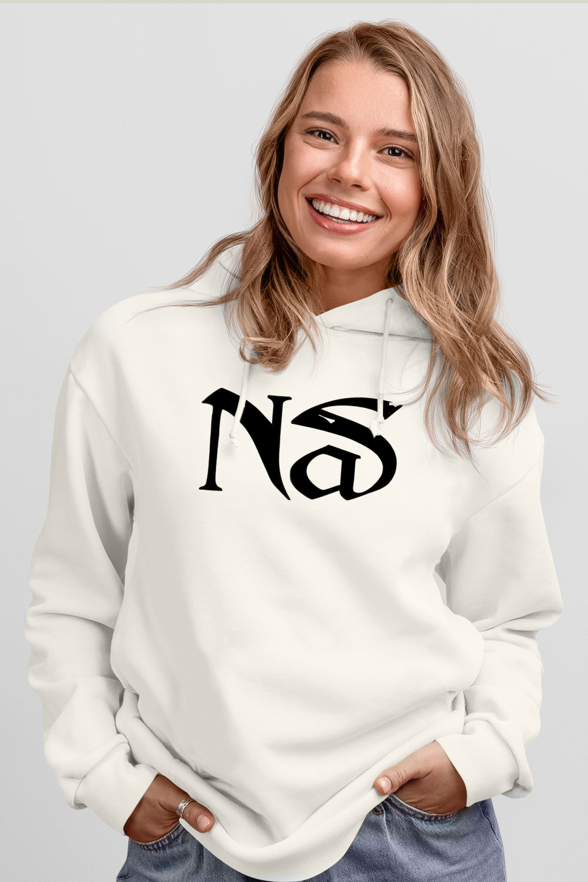 Nas Beyaz Unisex Kapşonlu Sweatshirt