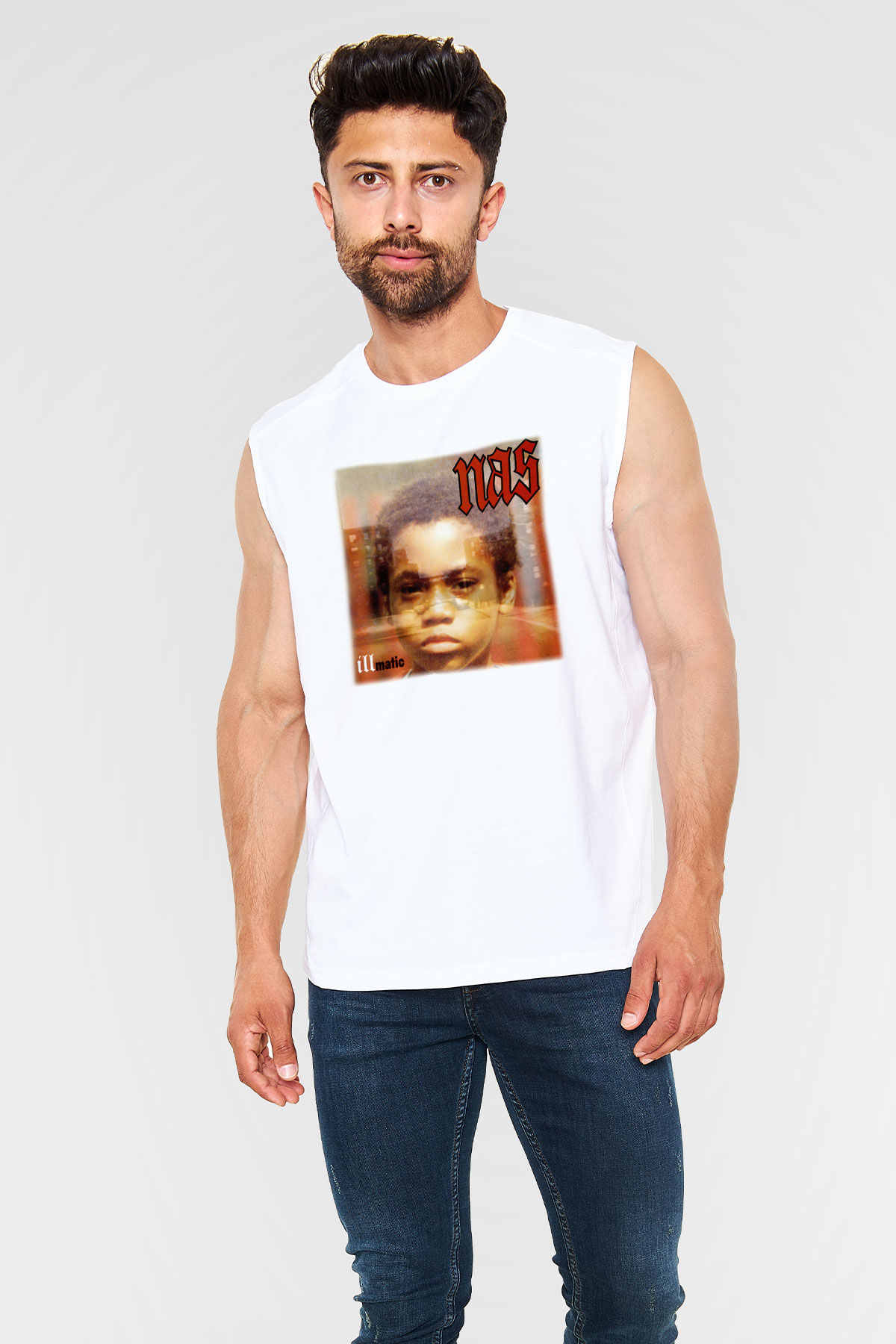 Nas Beyaz Unisex Kolsuz Tişört