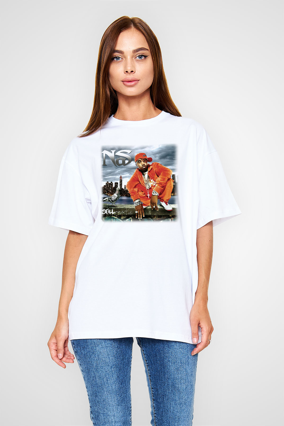 Nas Beyaz Unisex Oversize Tişört T-Shirt