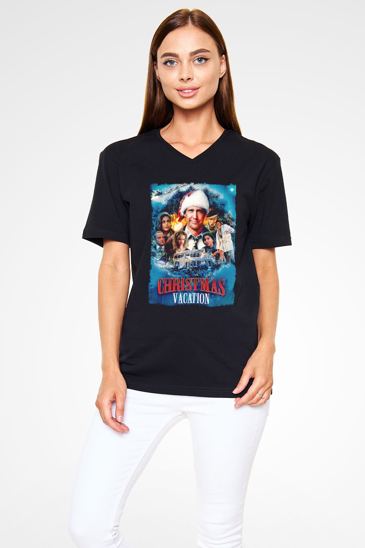 National Lampoons Vacation Siyah Unisex  V Yaka Tişört