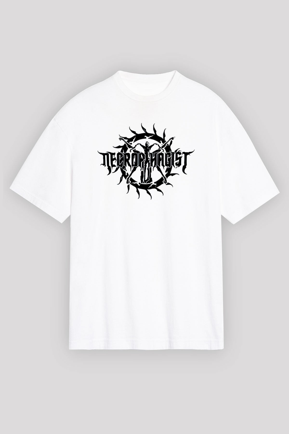Necrophagist Baskılı Beyaz Unisex Oversize Tişört - Tshirt