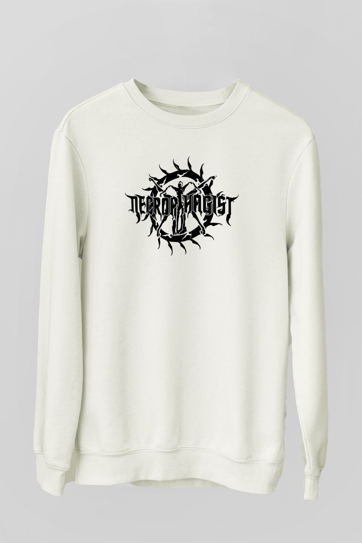 Necrophagist Baskılı Beyaz Unisex Sweatshirt