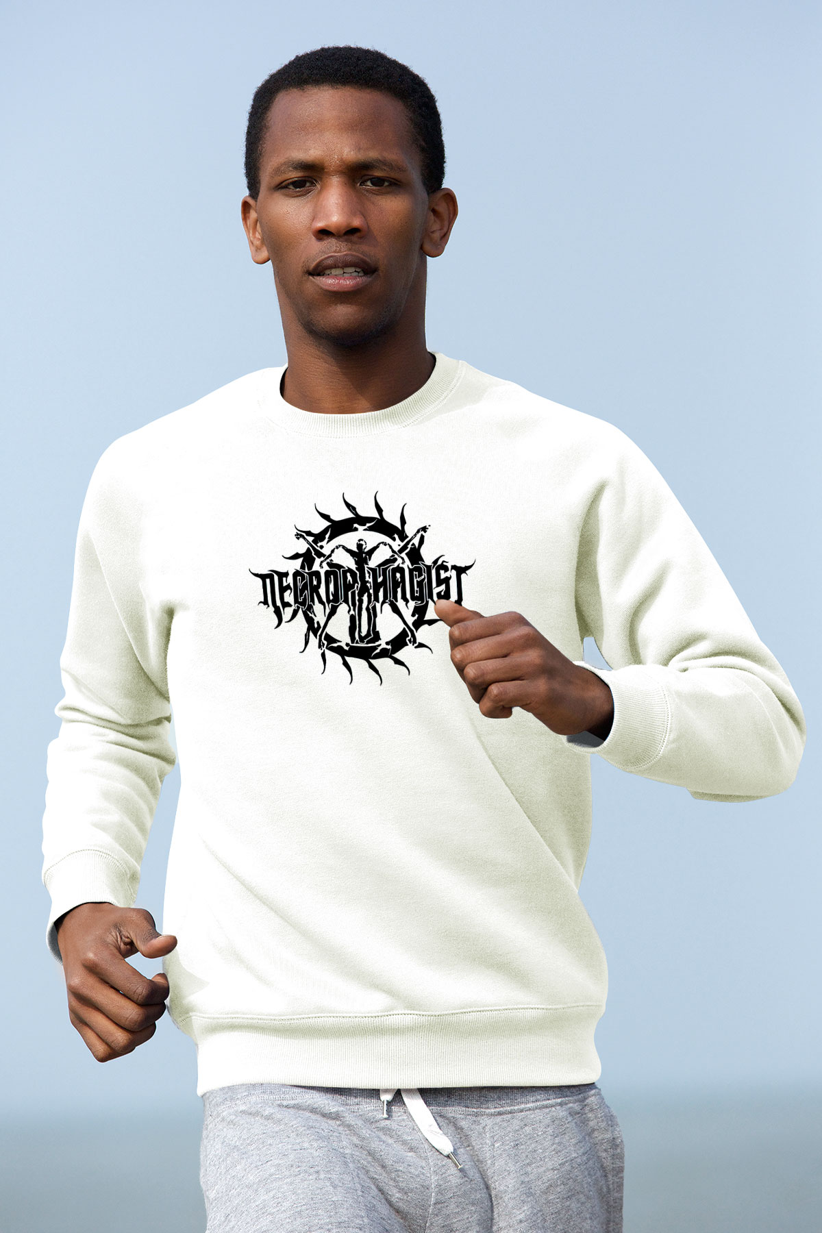 Necrophagist Baskılı Beyaz Unisex Sweatshirt