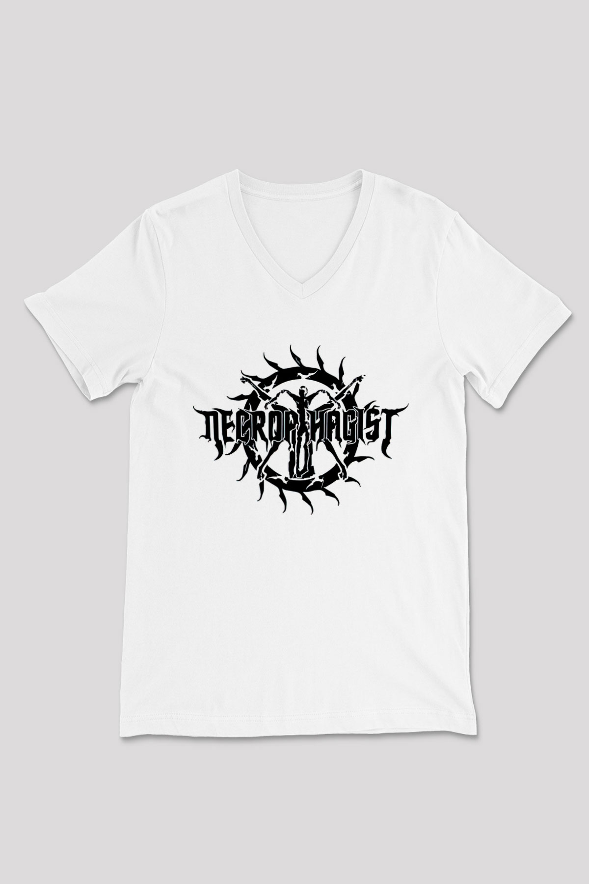 Necrophagist Baskılı Beyaz Unisex V Yaka Tişört - Tshirt