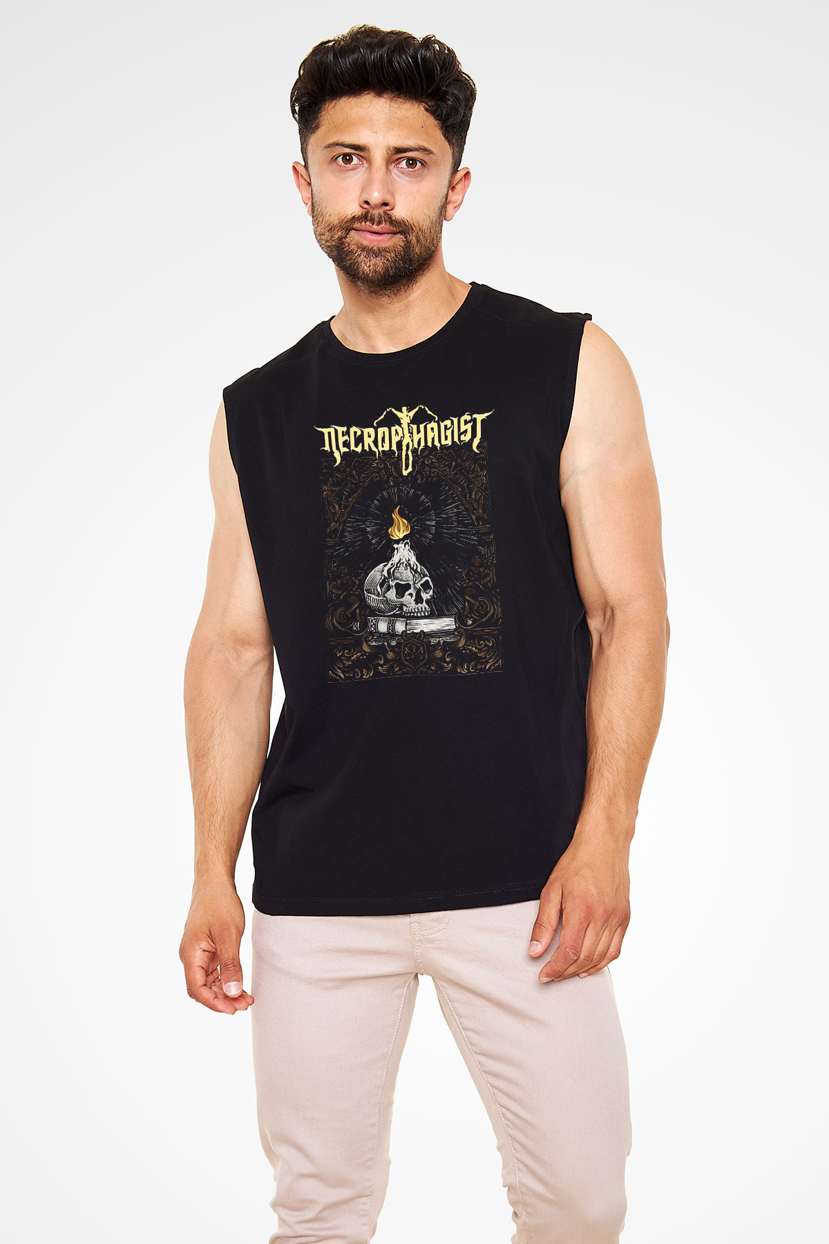 Necrophagist Baskılı Unisex Siyah Kolsuz Tişört - Tshirt