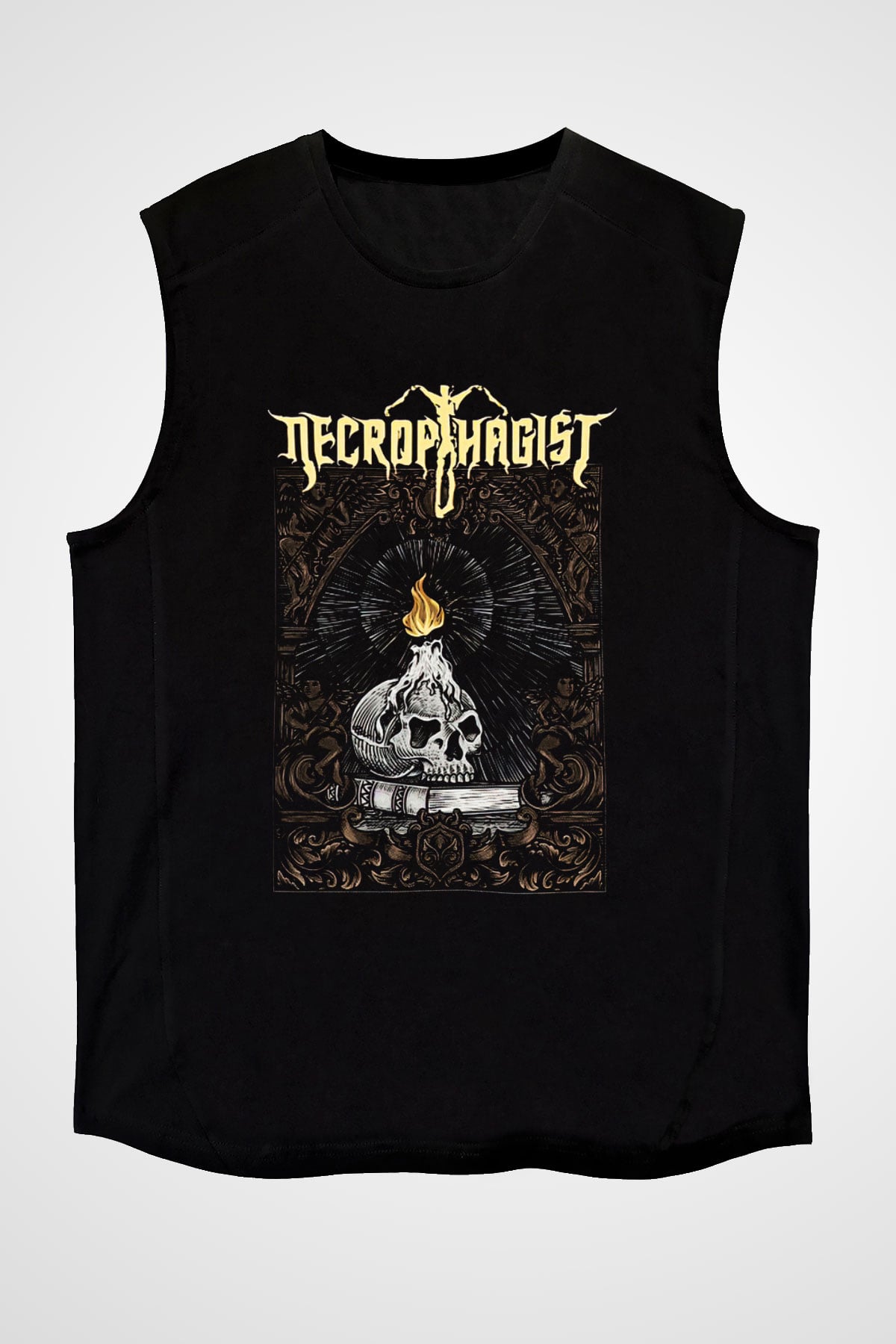 Necrophagist Baskılı Unisex Siyah Kolsuz Tişört - Tshirt