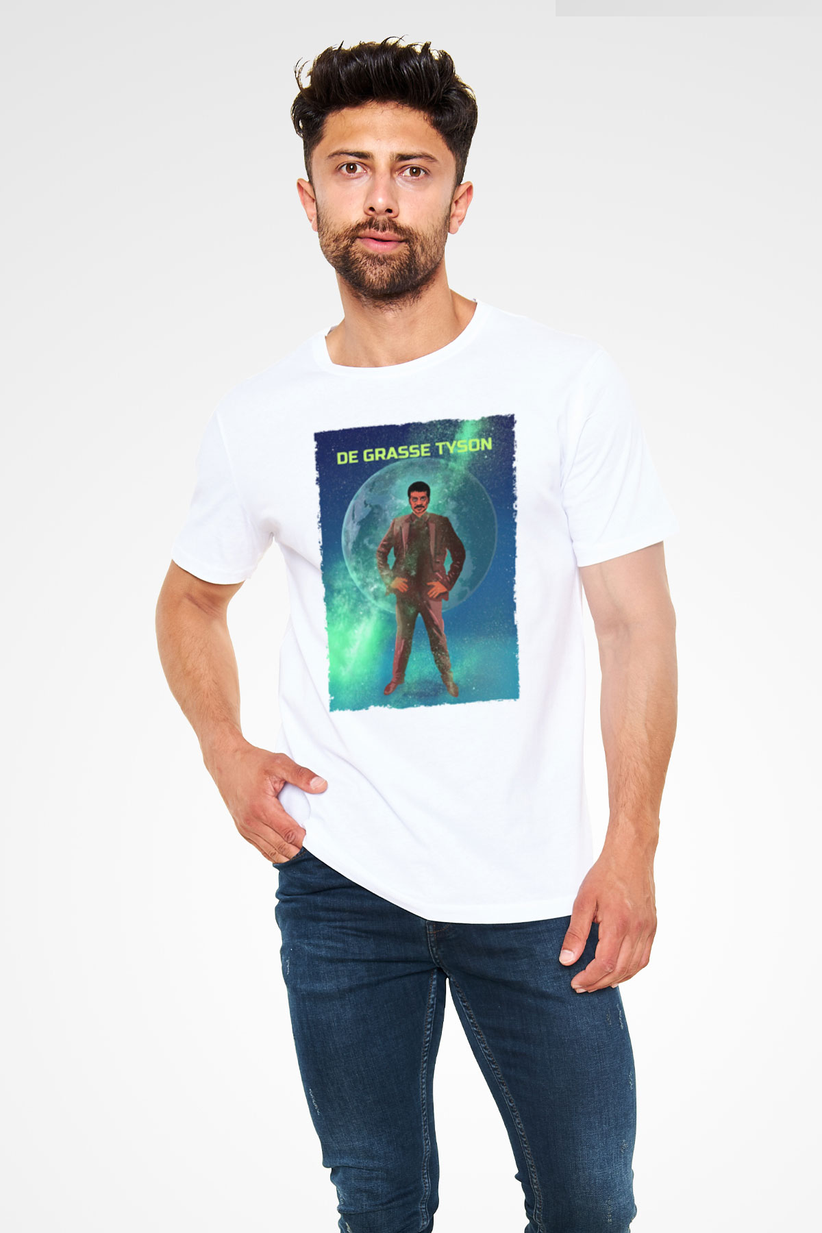 Neil De Grasse Tyson Baskılı Unisex Beyaz Tişört - Tshirt
