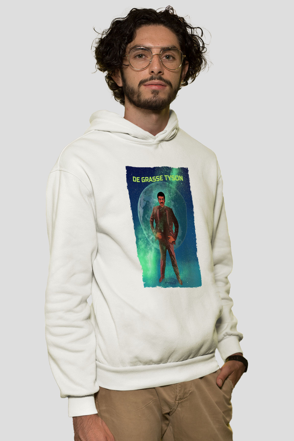 Neil De Grasse Tyson Baskılı Unisex Ekru Hoodie
