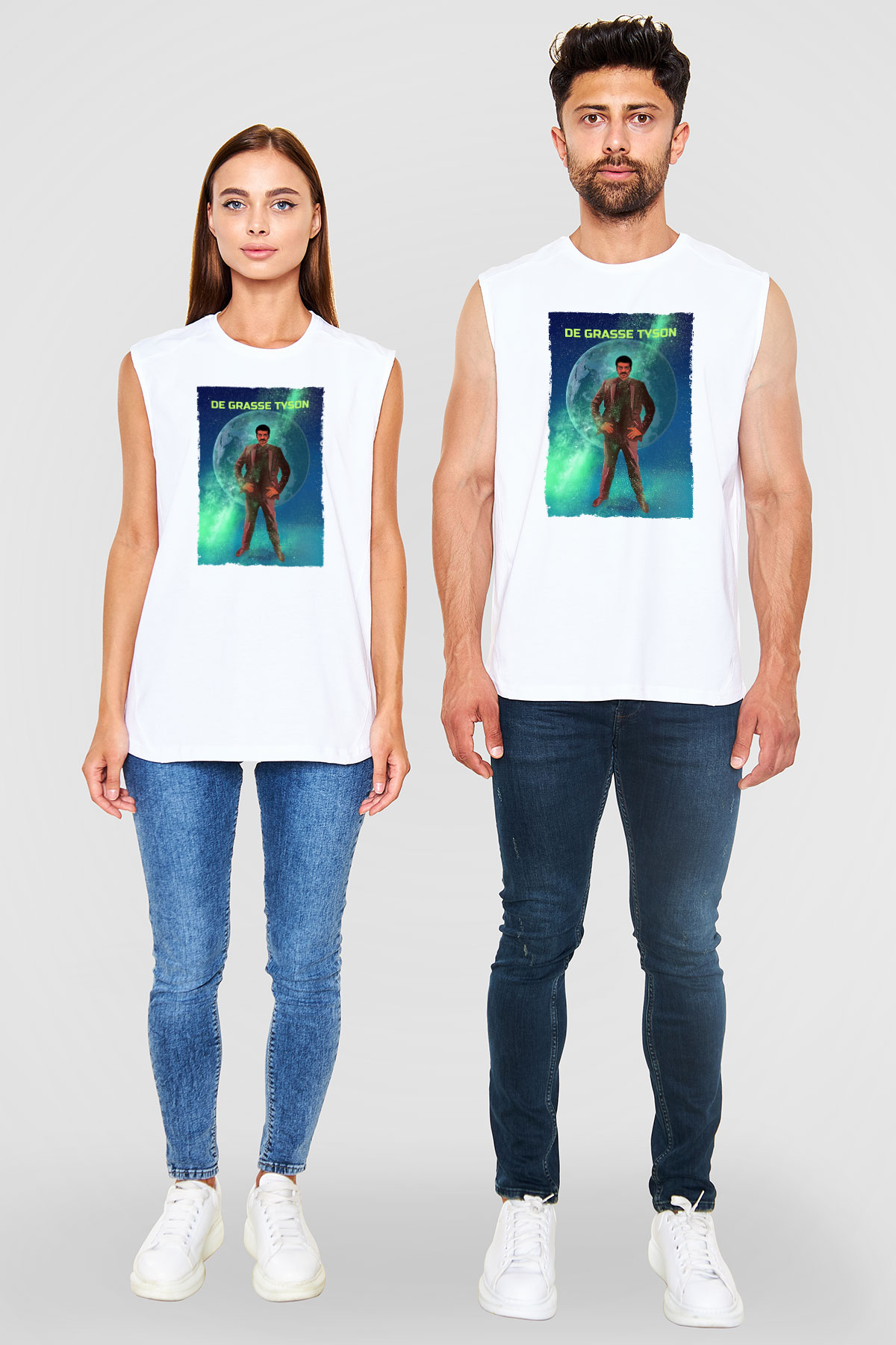 Neil De Grasse Tyson Baskılı Unisex Kolsuz Beyaz Tişört - Tshirt