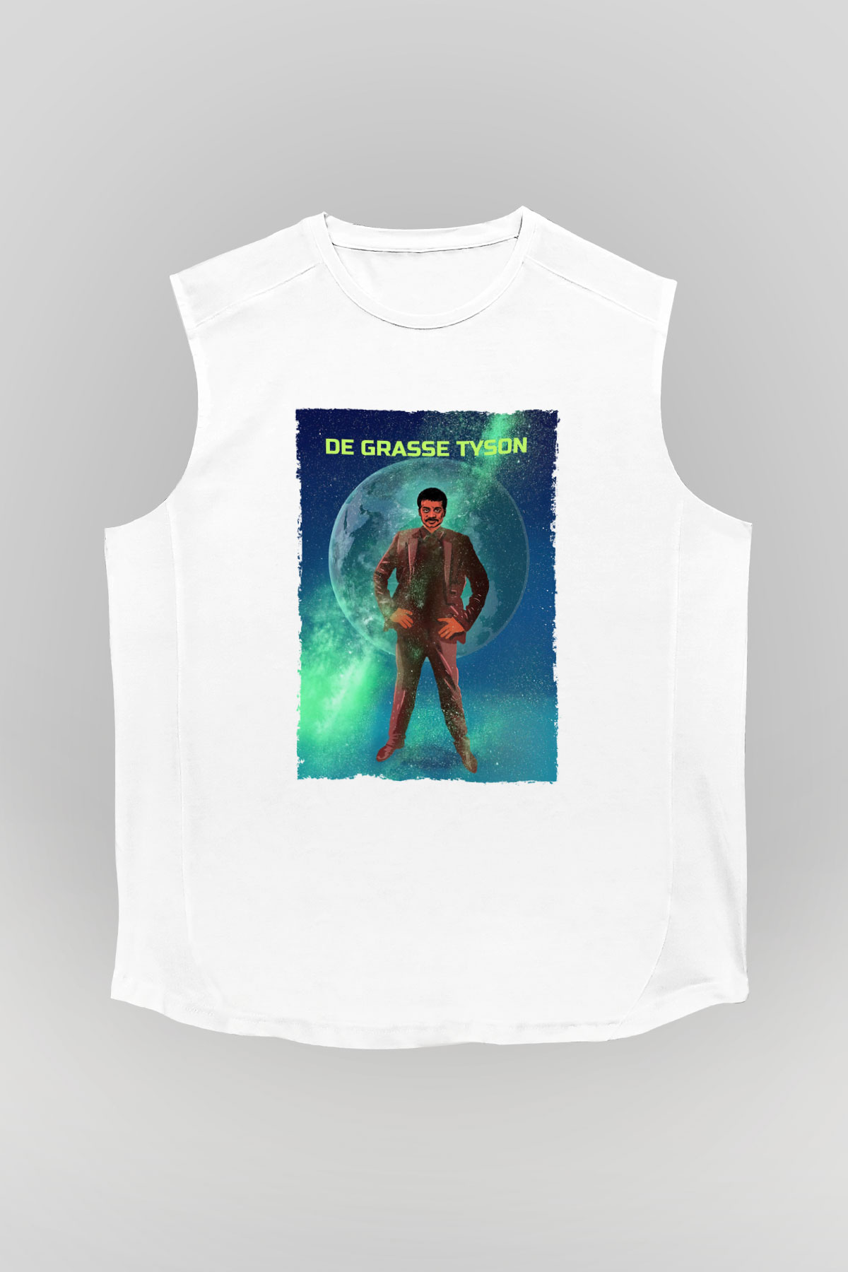 Neil De Grasse Tyson Baskılı Unisex Kolsuz Beyaz Tişört - Tshirt