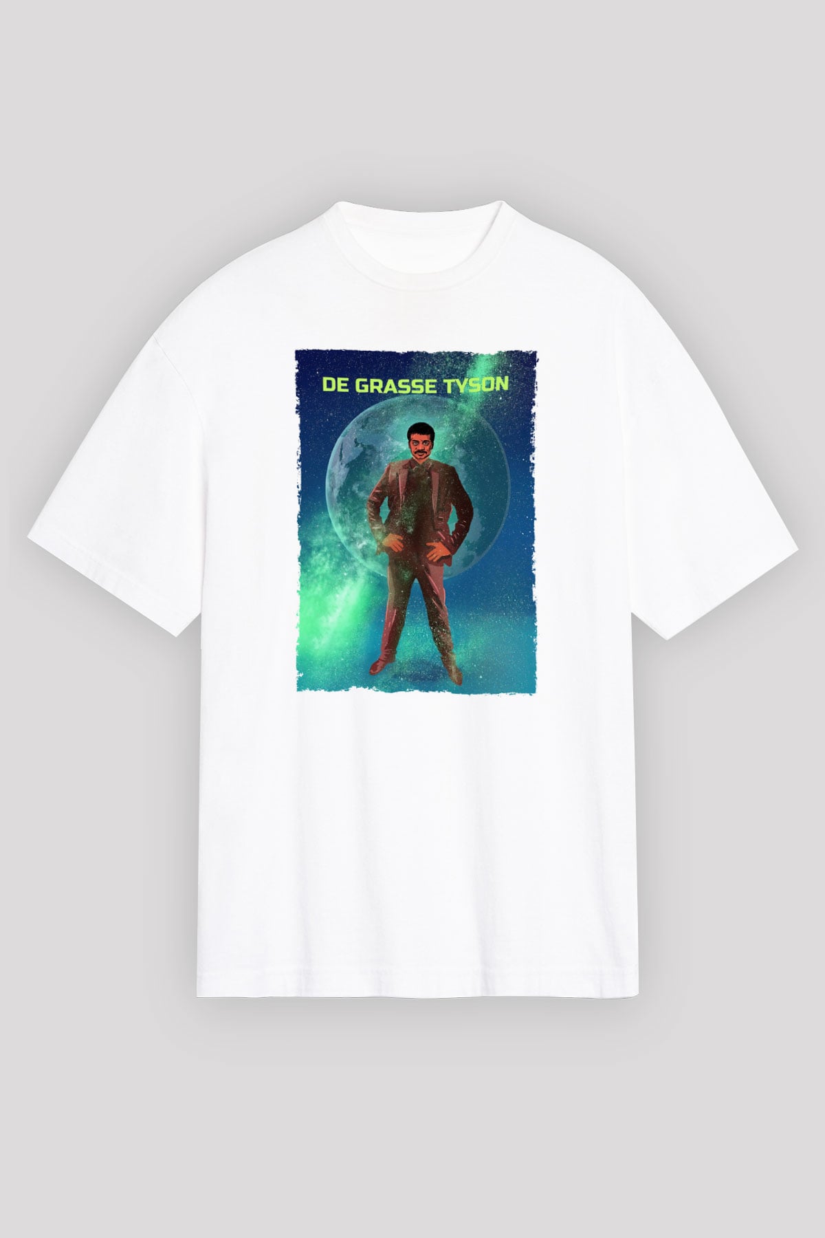 Neil De Grasse Tyson Baskılı Unisex Oversize Beyaz Tişört - Tshirt