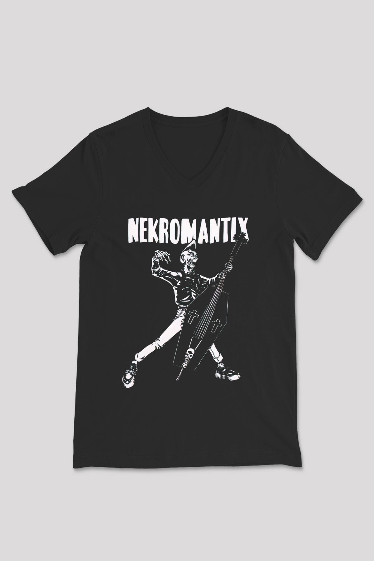 Nekromantix Siyah Unisex V Yaka Tişört